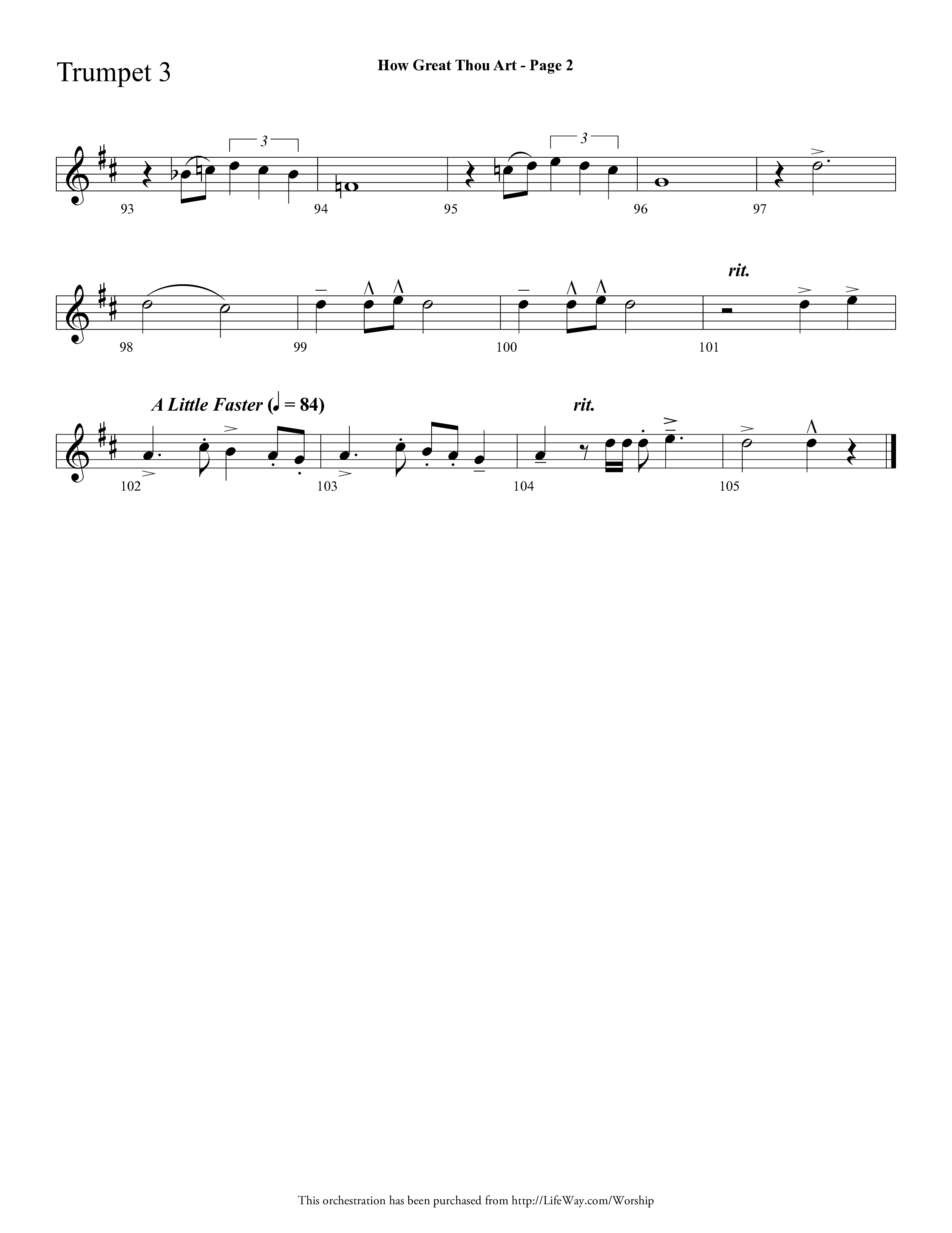 How Great Thou Art (Choral Anthem SATB) Trumpet 3 (Lifeway Choral / Arr. Dave Williamson)