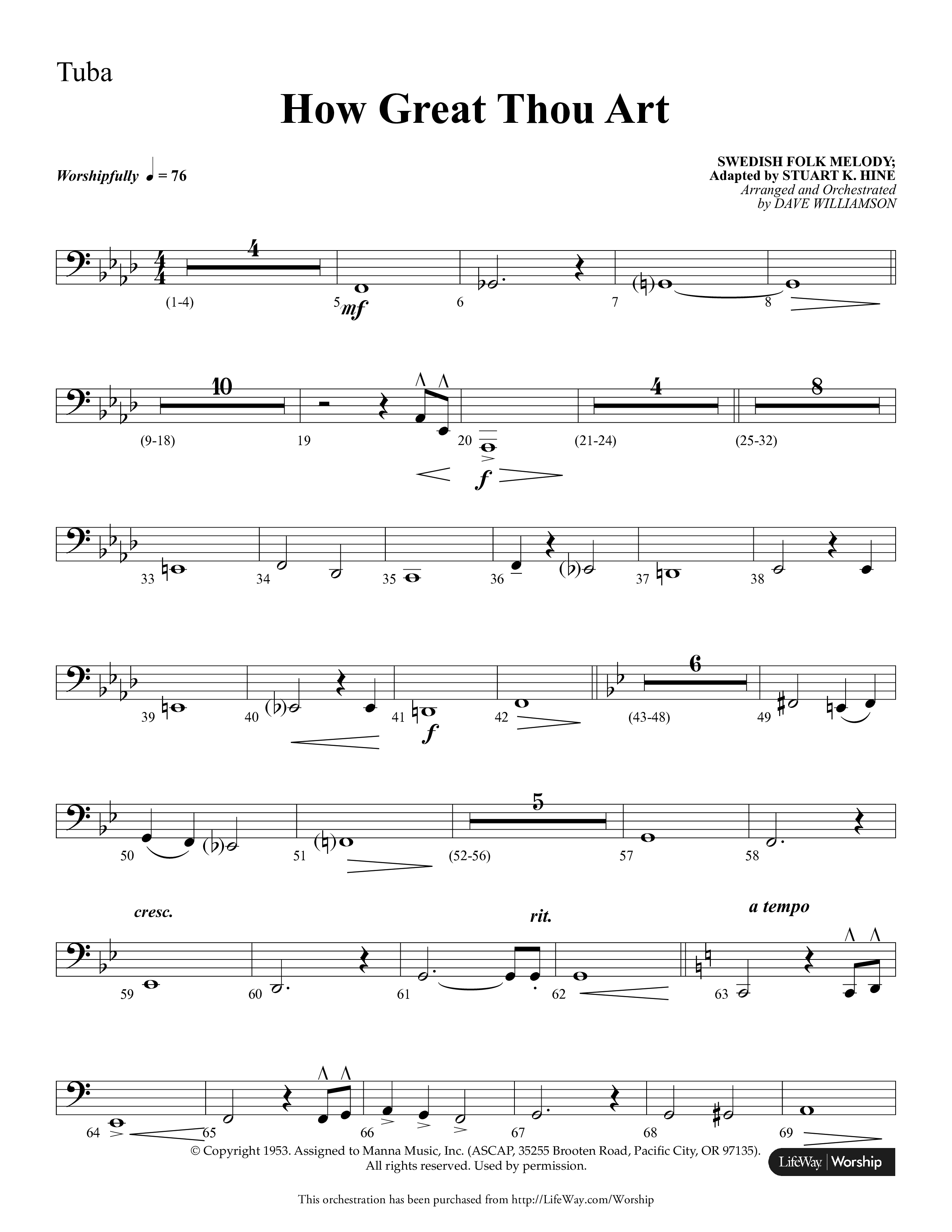 How Great Thou Art (Choral Anthem SATB) Tuba (Lifeway Choral / Arr. Dave Williamson)