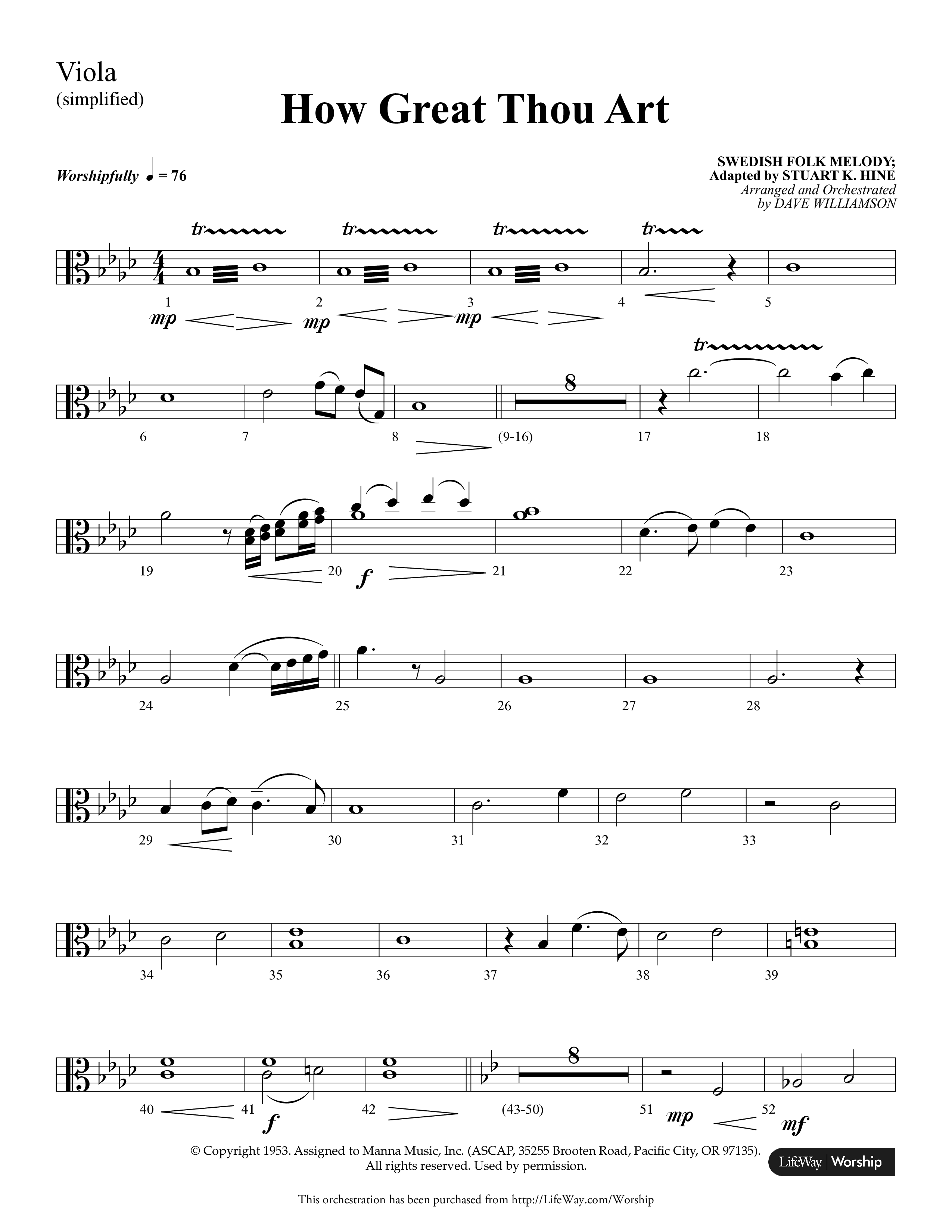 How Great Thou Art (Choral Anthem SATB) Viola (Lifeway Choral / Arr. Dave Williamson)