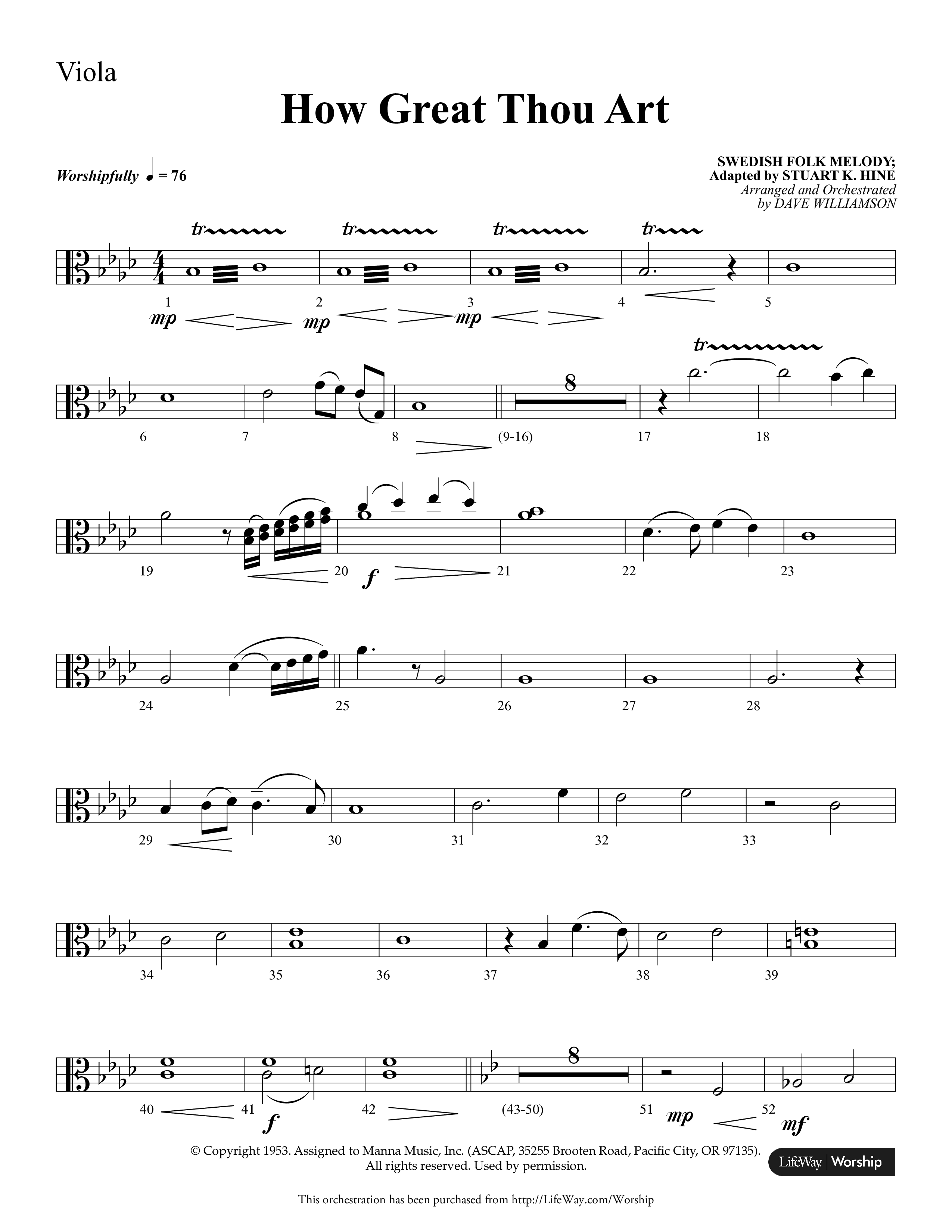 How Great Thou Art (Choral Anthem SATB) Viola (Lifeway Choral / Arr. Dave Williamson)