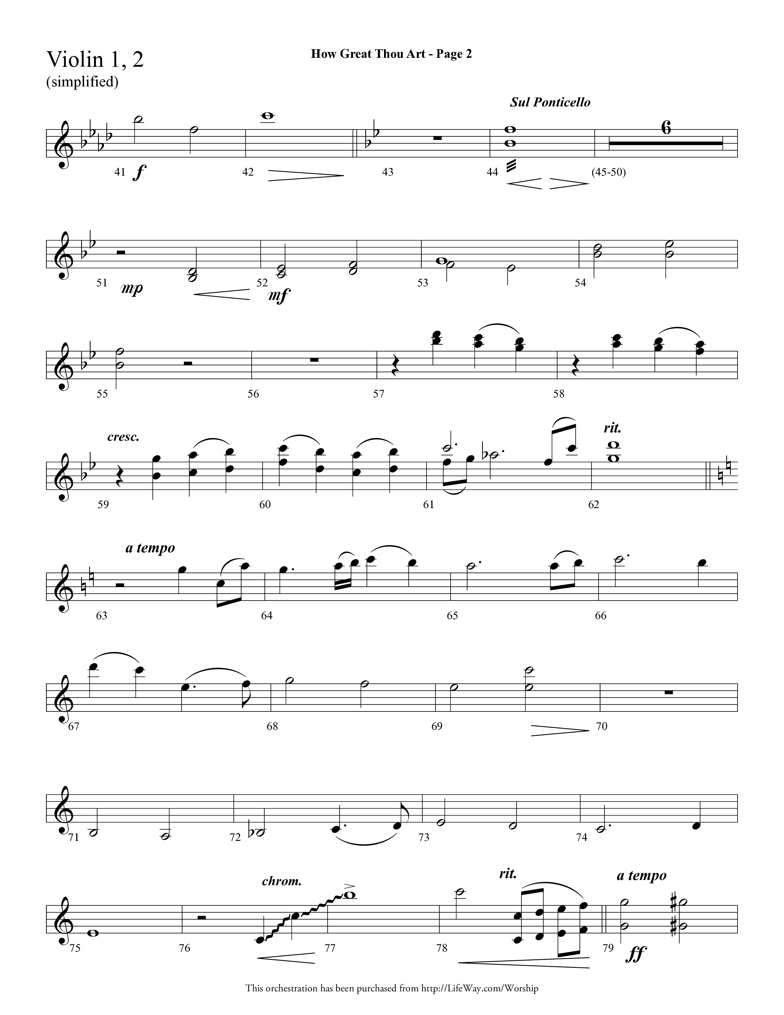 How Great Thou Art (Choral Anthem SATB) Violin 1/2 (Lifeway Choral / Arr. Dave Williamson)