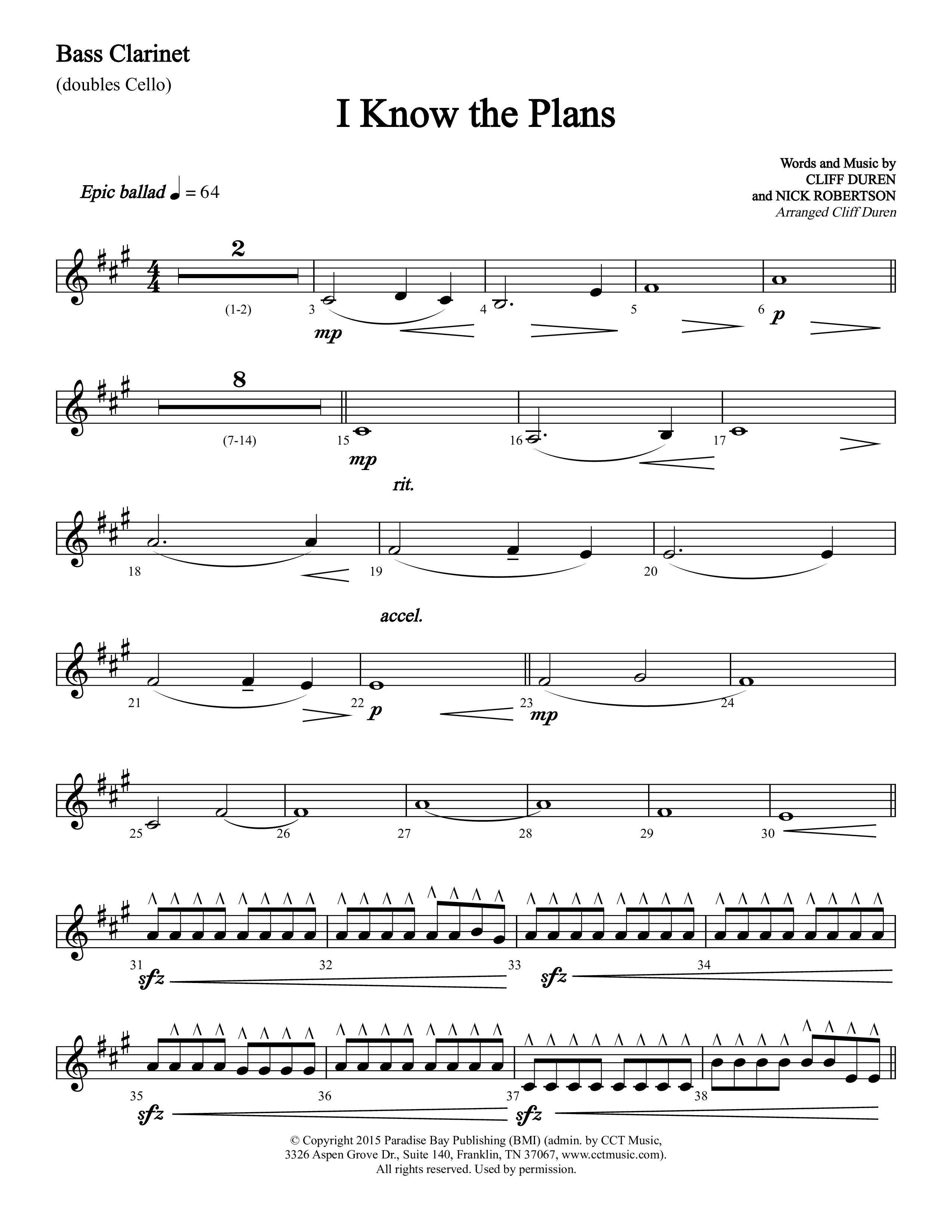 I Know The Plans (Choral Anthem SATB) Bass Clarinet (Lifeway Choral / Arr. Cliff Duren)