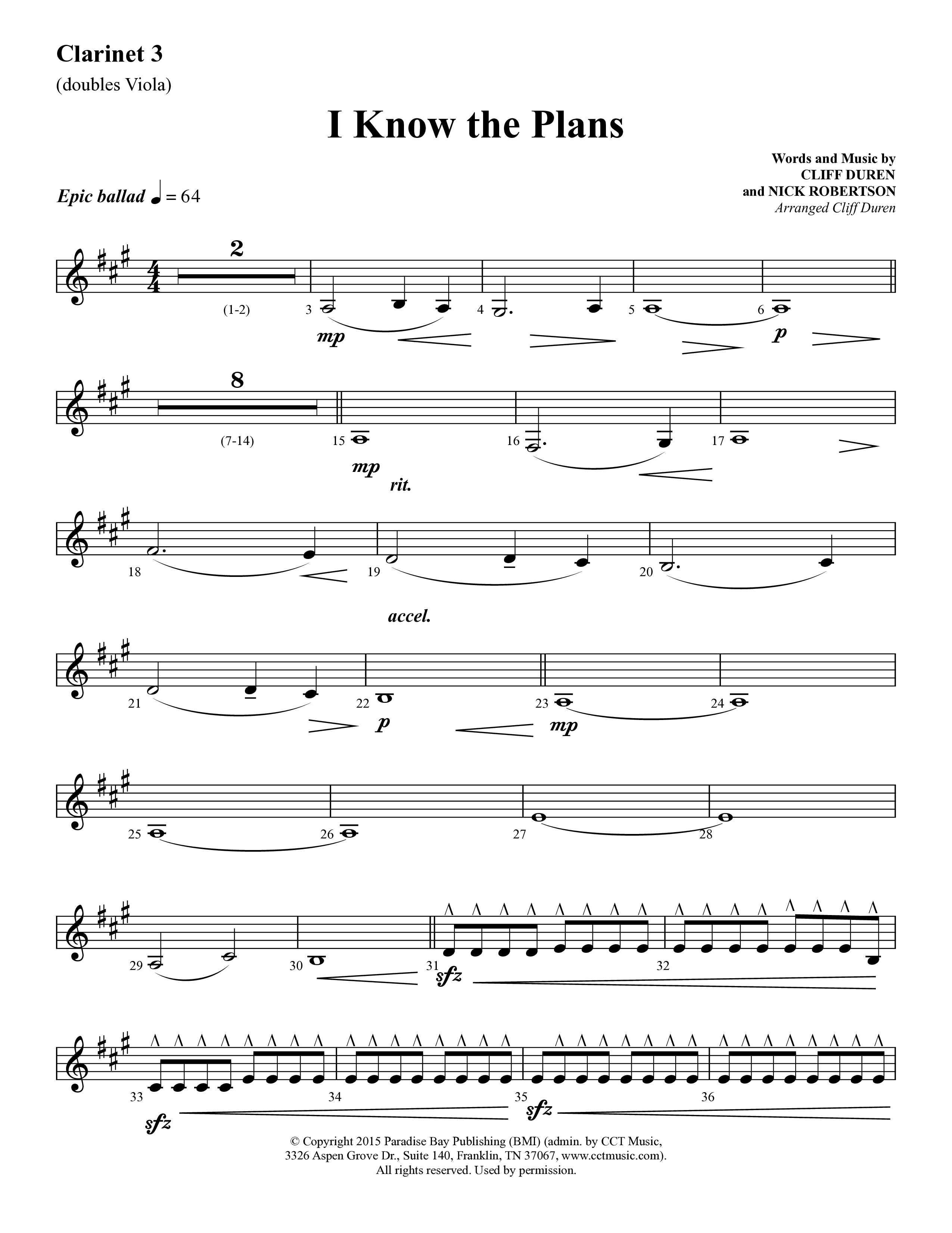 I Know The Plans (Choral Anthem SATB) Clarinet 3 (Lifeway Choral / Arr. Cliff Duren)