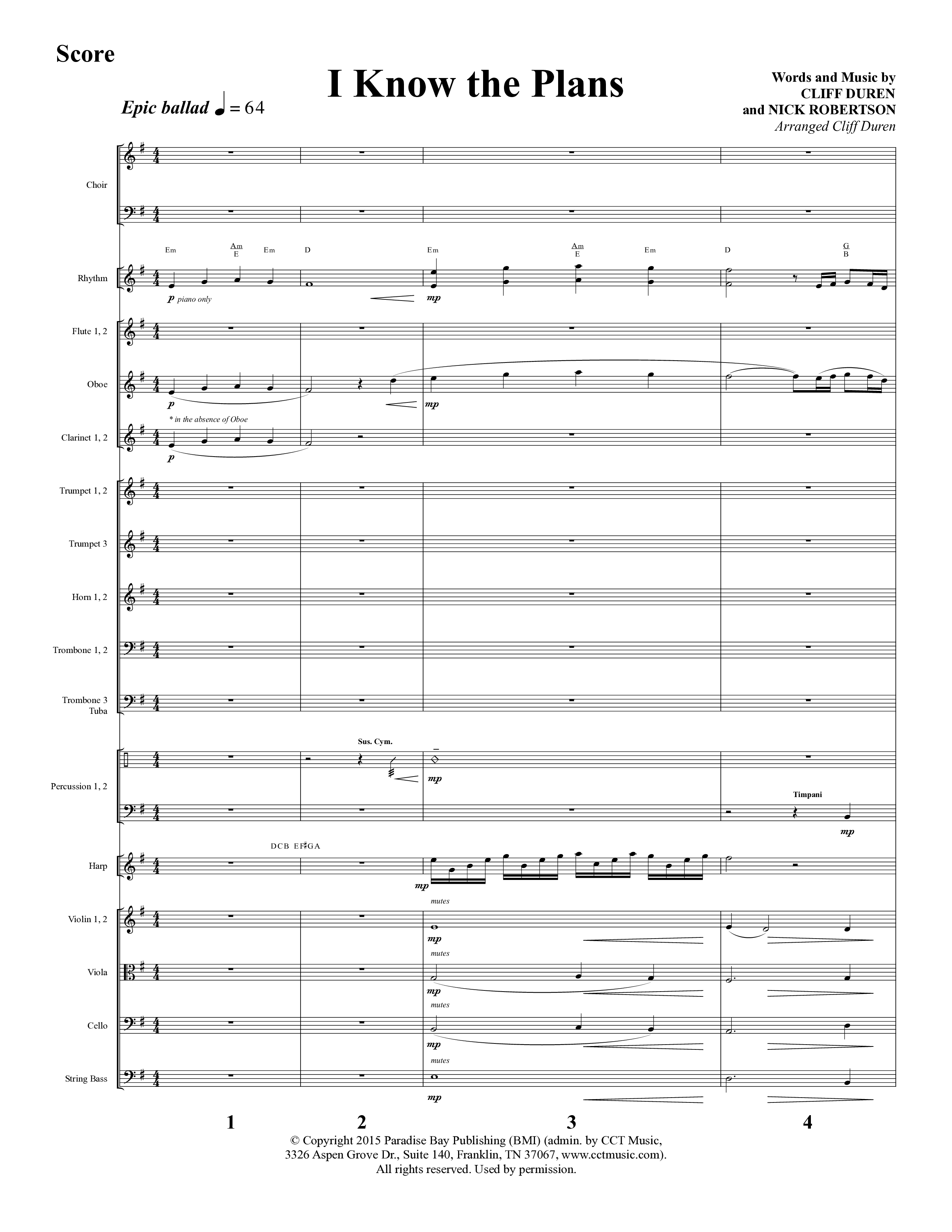 I Know The Plans (Choral Anthem SATB) Conductor's Score (Lifeway Choral / Arr. Cliff Duren)