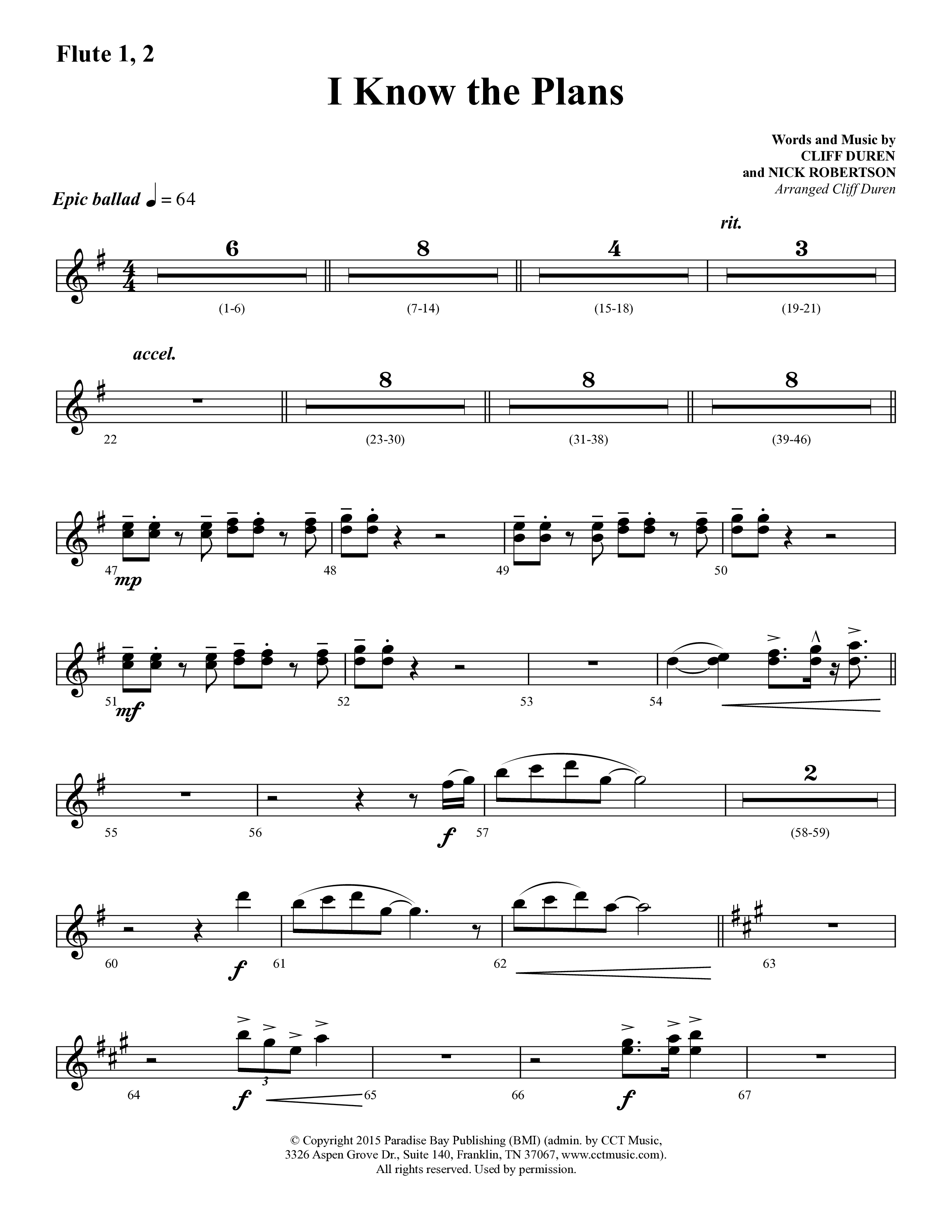 I Know The Plans (Choral Anthem SATB) Flute 1/2 (Lifeway Choral / Arr. Cliff Duren)