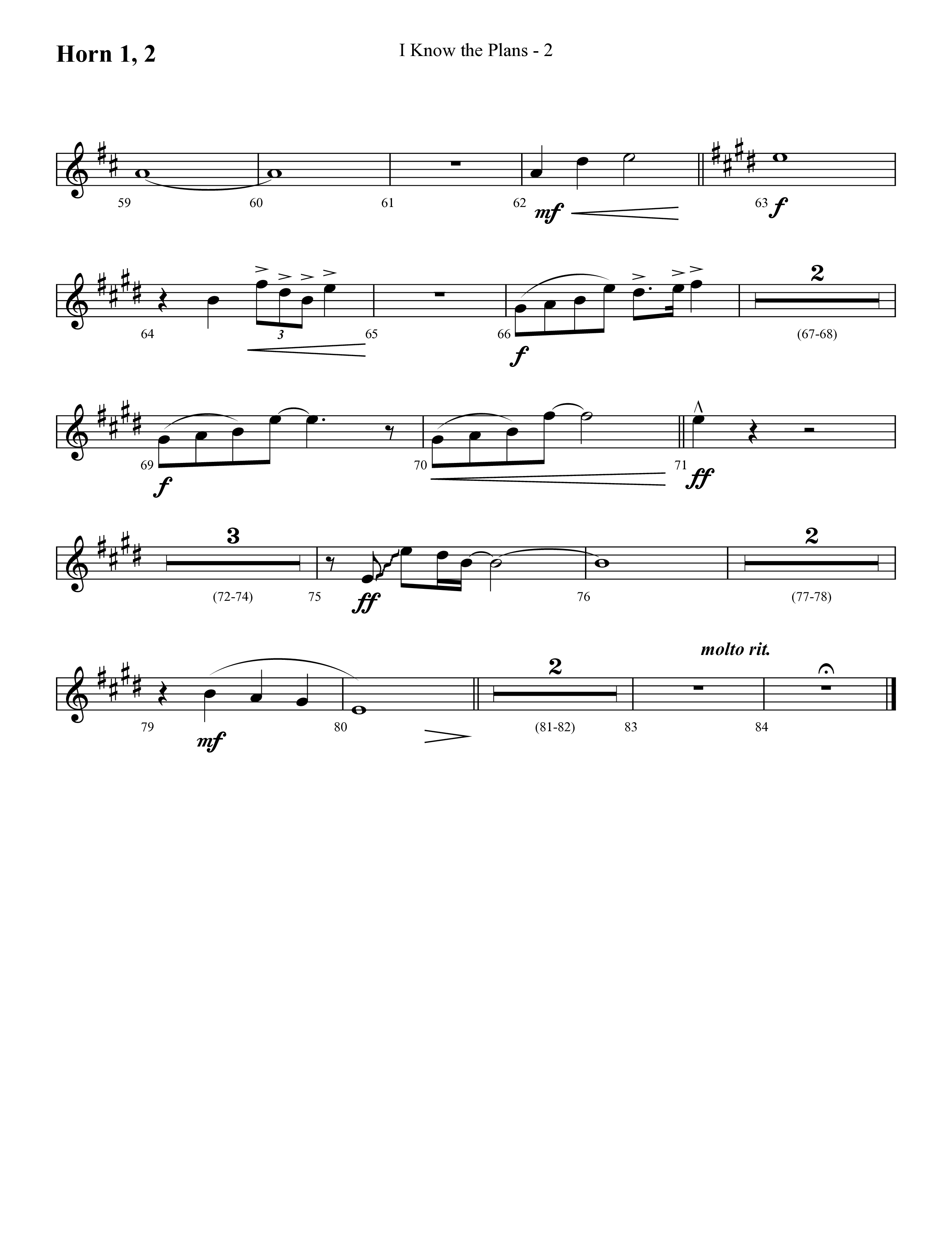 I Know The Plans (Choral Anthem SATB) French Horn 1/2 (Lifeway Choral / Arr. Cliff Duren)