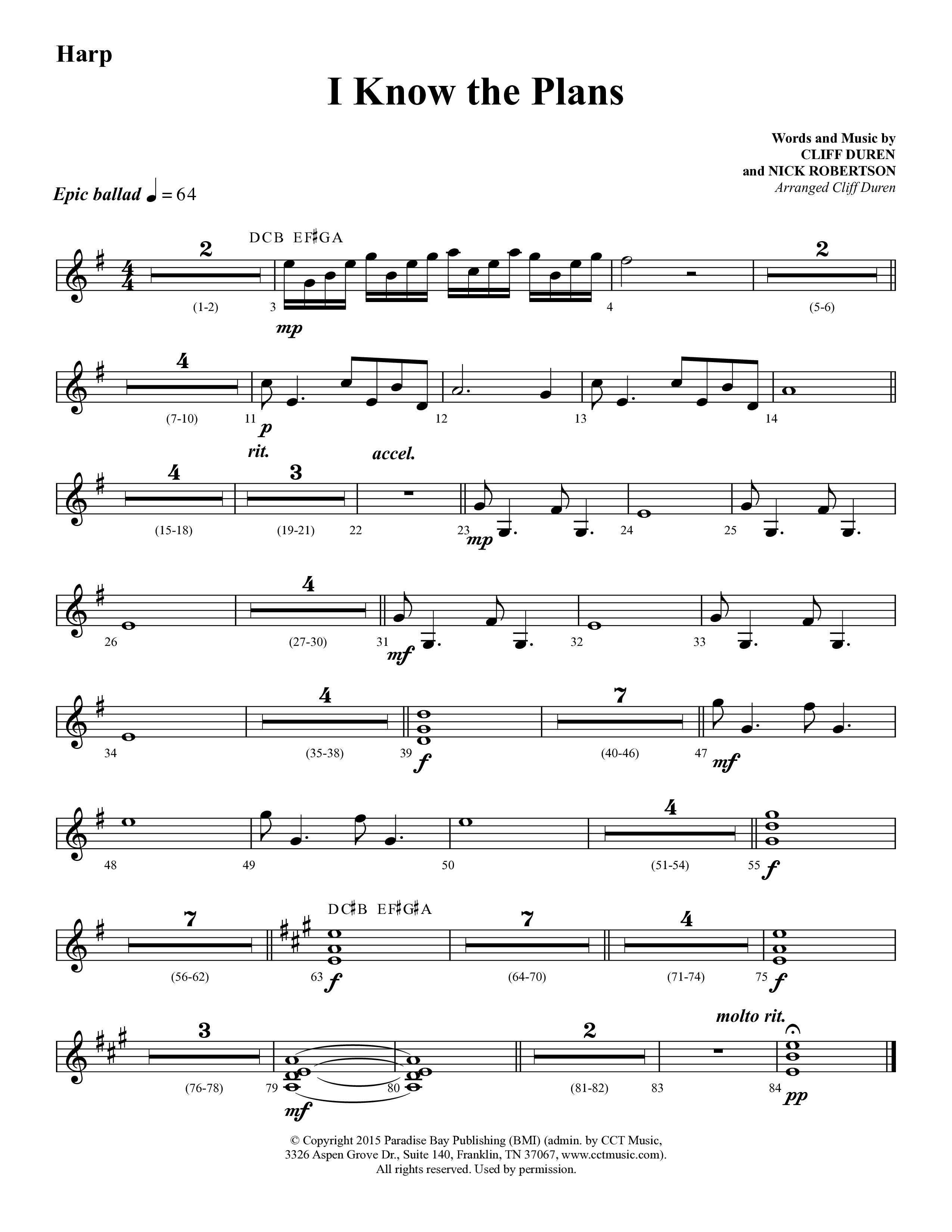 I Know The Plans (Choral Anthem SATB) Harp (Lifeway Choral / Arr. Cliff Duren)