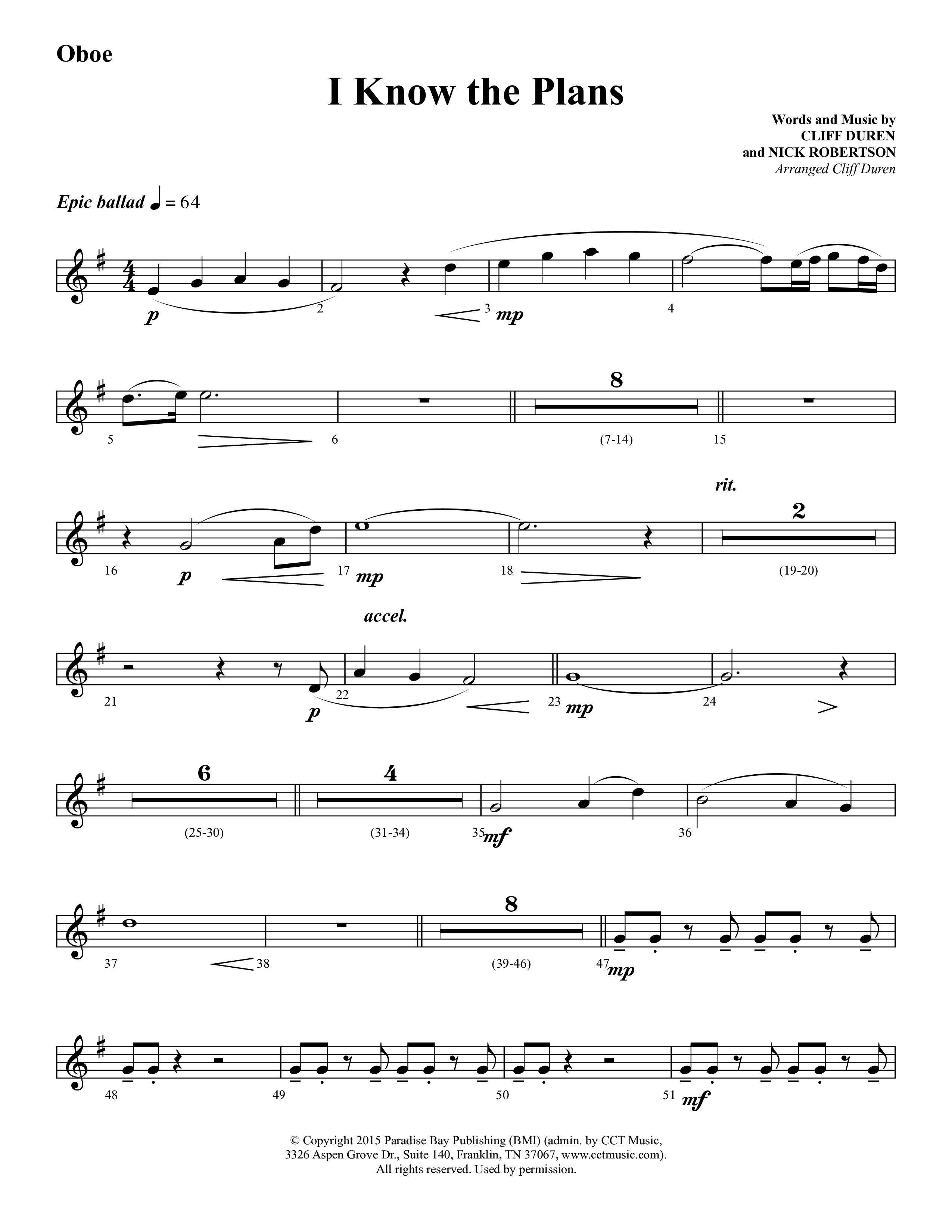 I Know The Plans (Choral Anthem SATB) Oboe (Lifeway Choral / Arr. Cliff Duren)