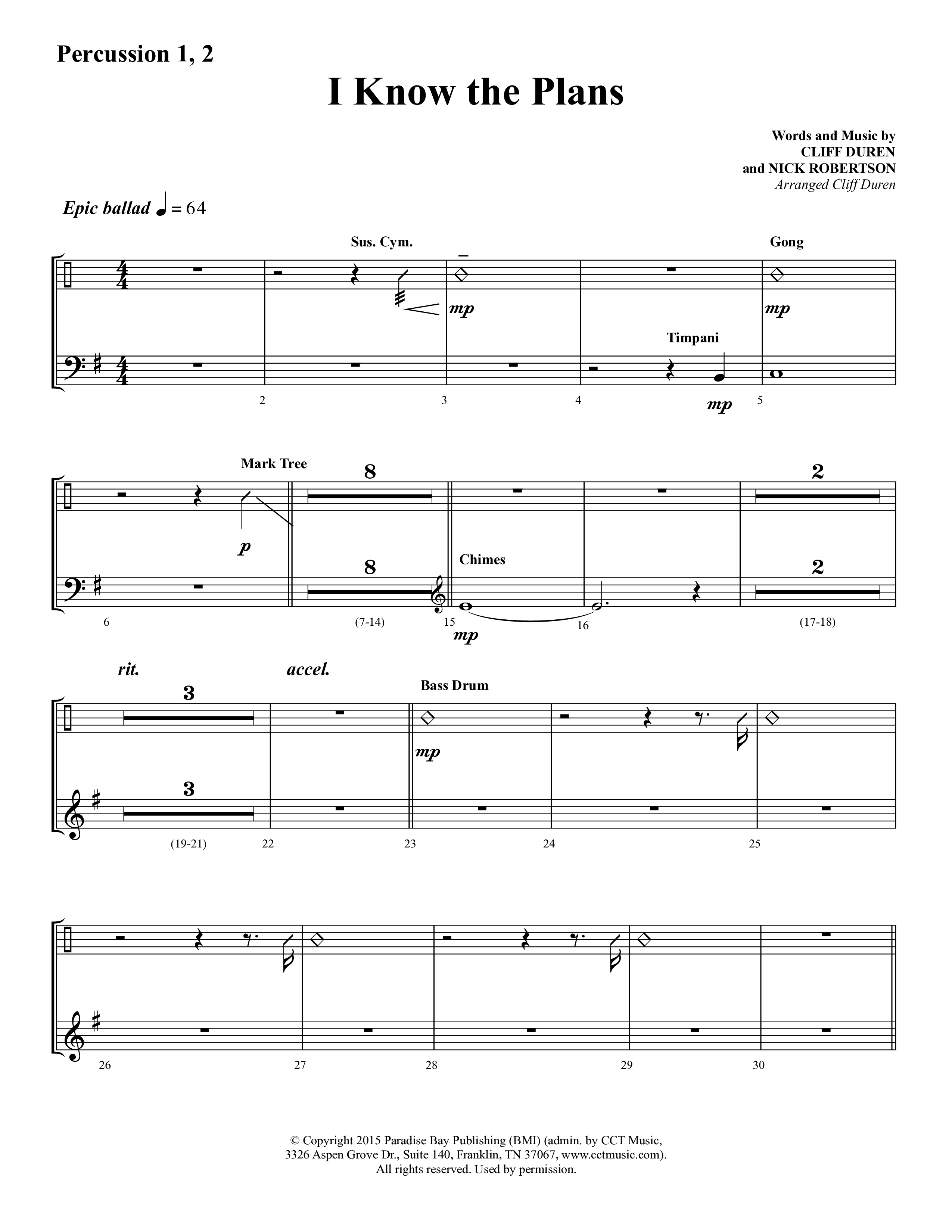 I Know The Plans (Choral Anthem SATB) Percussion 1/2 (Lifeway Choral / Arr. Cliff Duren)