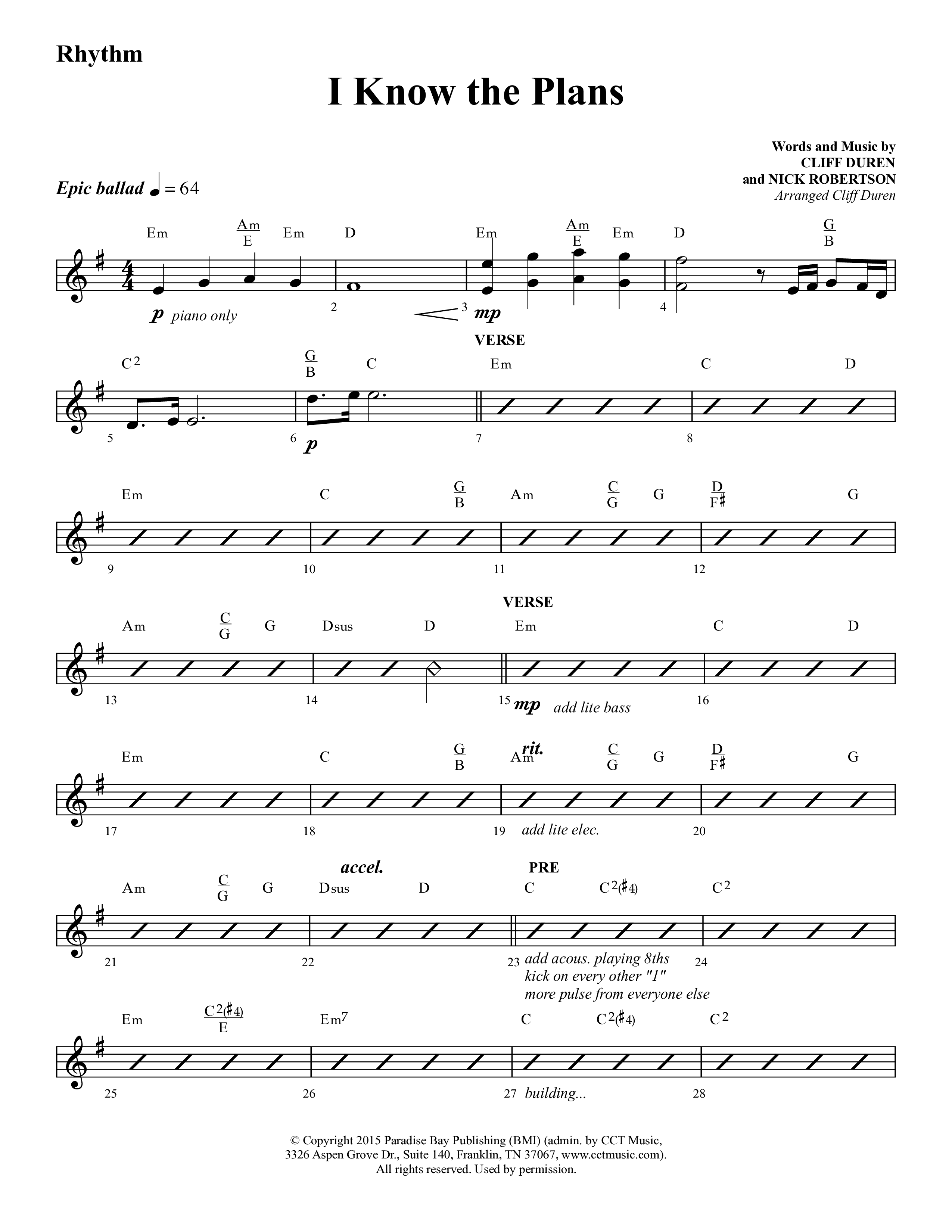 I Know The Plans (Choral Anthem SATB) Lead Melody & Rhythm (Lifeway Choral / Arr. Cliff Duren)