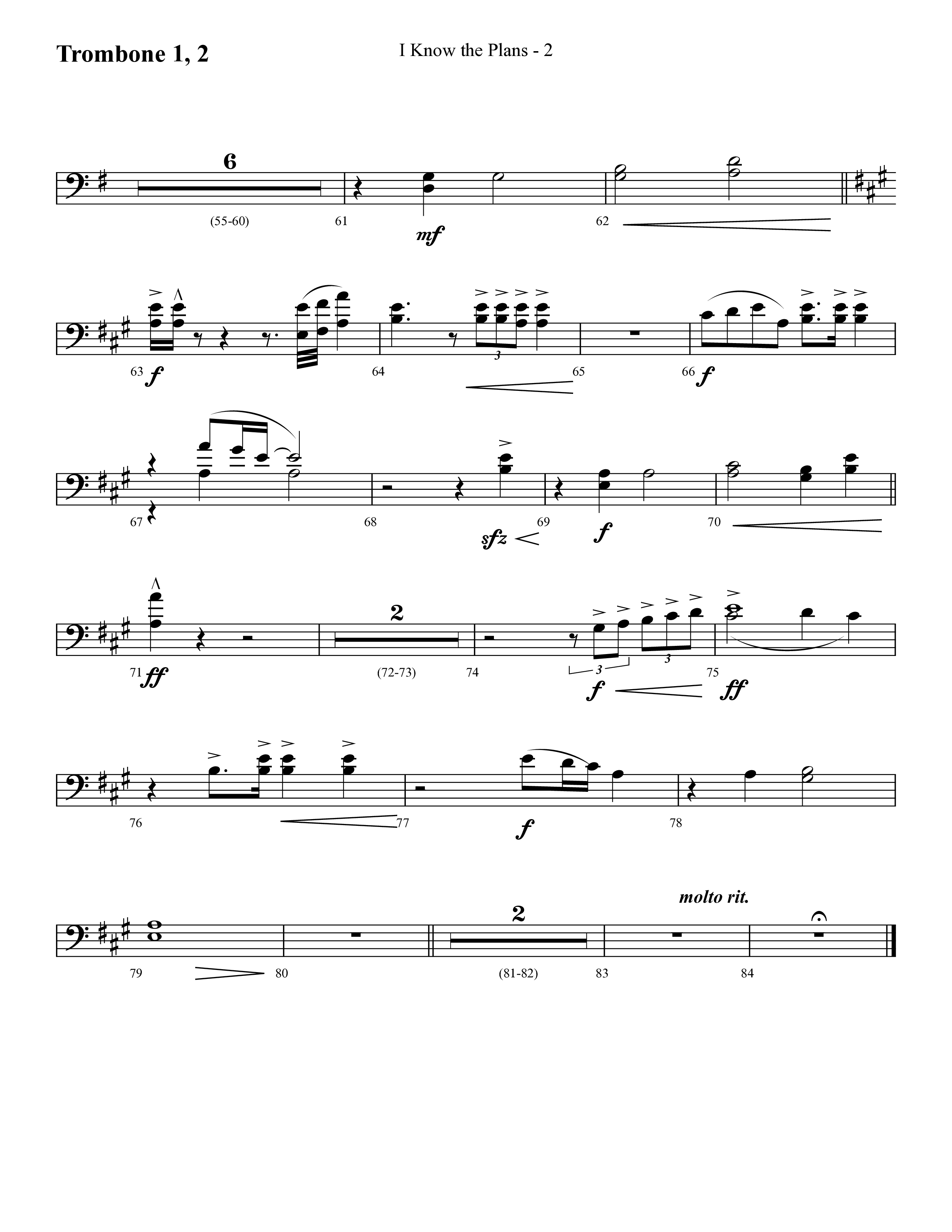 I Know The Plans (Choral Anthem SATB) Trombone 1/2 (Lifeway Choral / Arr. Cliff Duren)