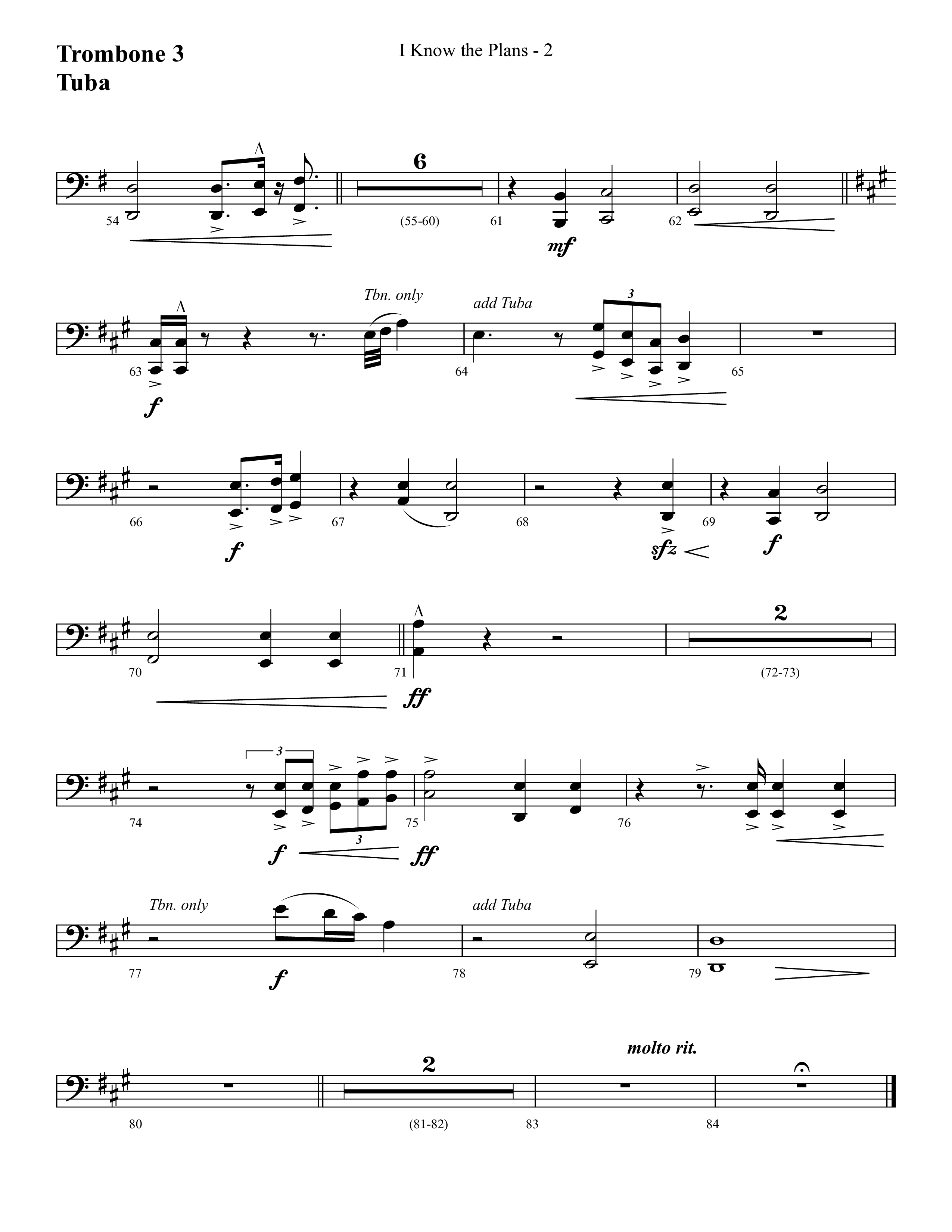 I Know The Plans (Choral Anthem SATB) Trombone 3/Tuba (Lifeway Choral / Arr. Cliff Duren)