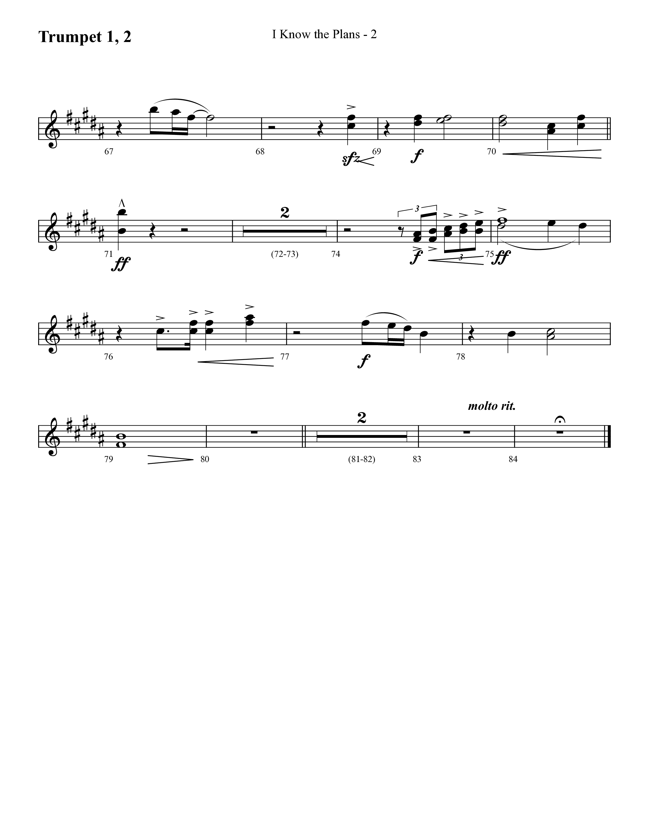 I Know The Plans (Choral Anthem SATB) Trumpet 1,2 (Lifeway Choral / Arr. Cliff Duren)