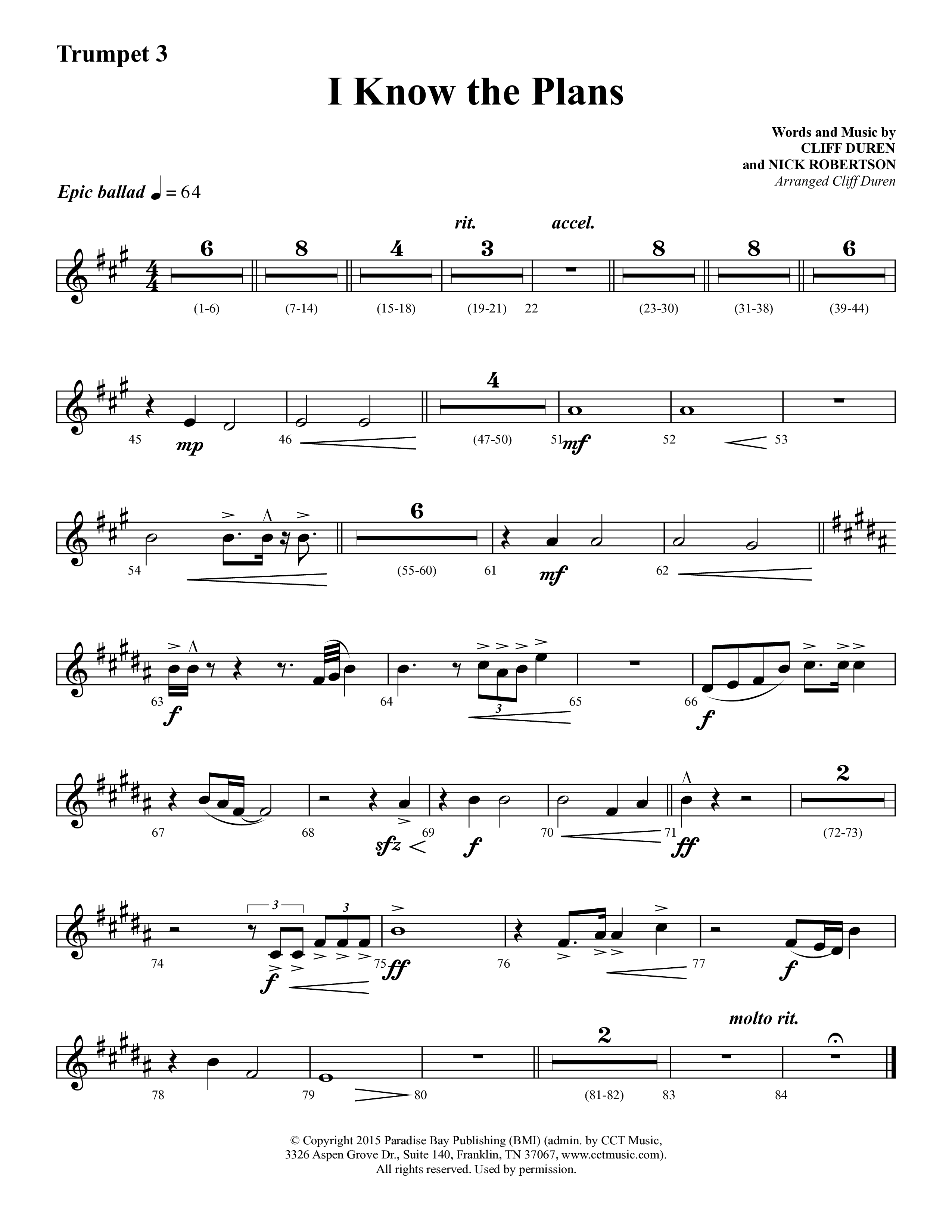 I Know The Plans (Choral Anthem SATB) Trumpet 3 (Lifeway Choral / Arr. Cliff Duren)
