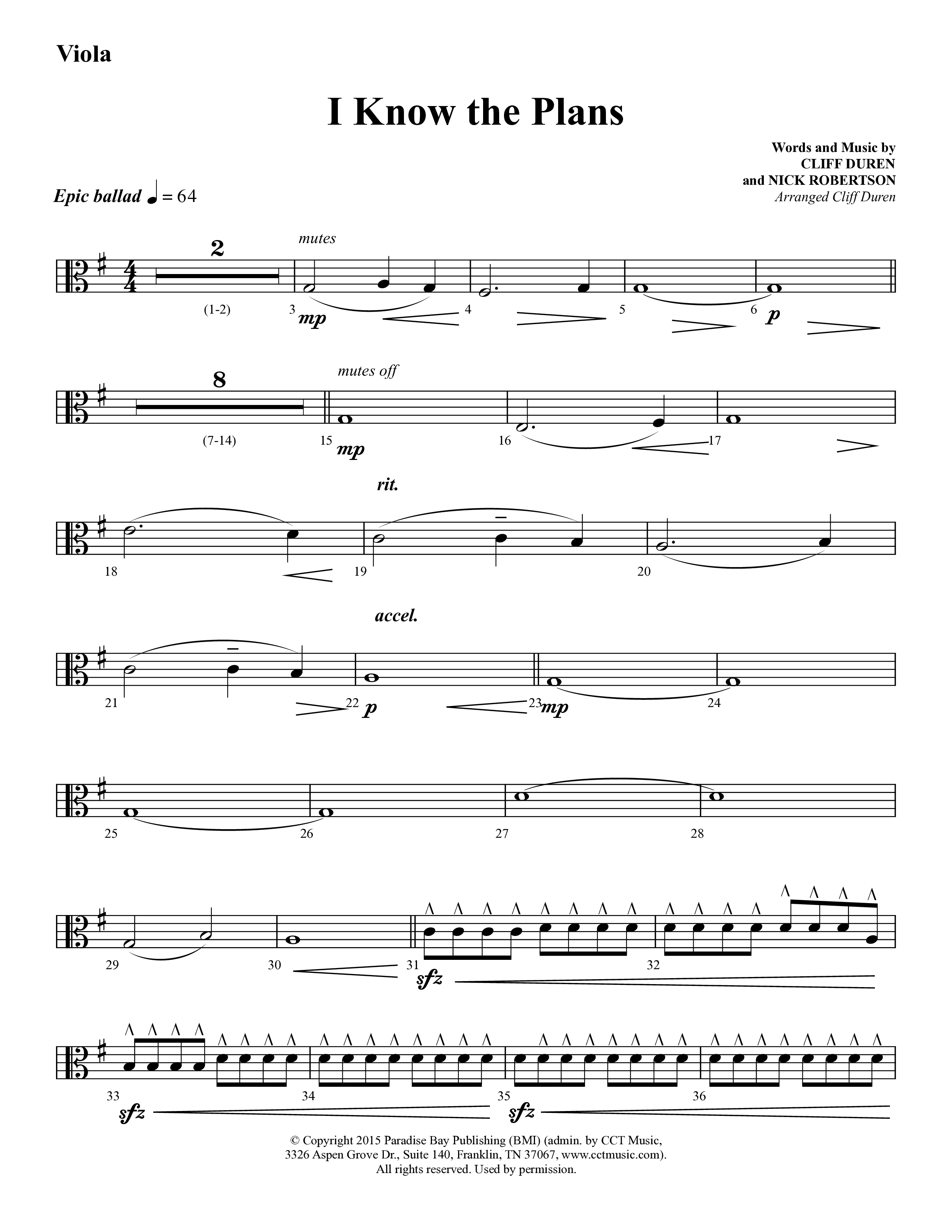 I Know The Plans (Choral Anthem SATB) Viola (Lifeway Choral / Arr. Cliff Duren)