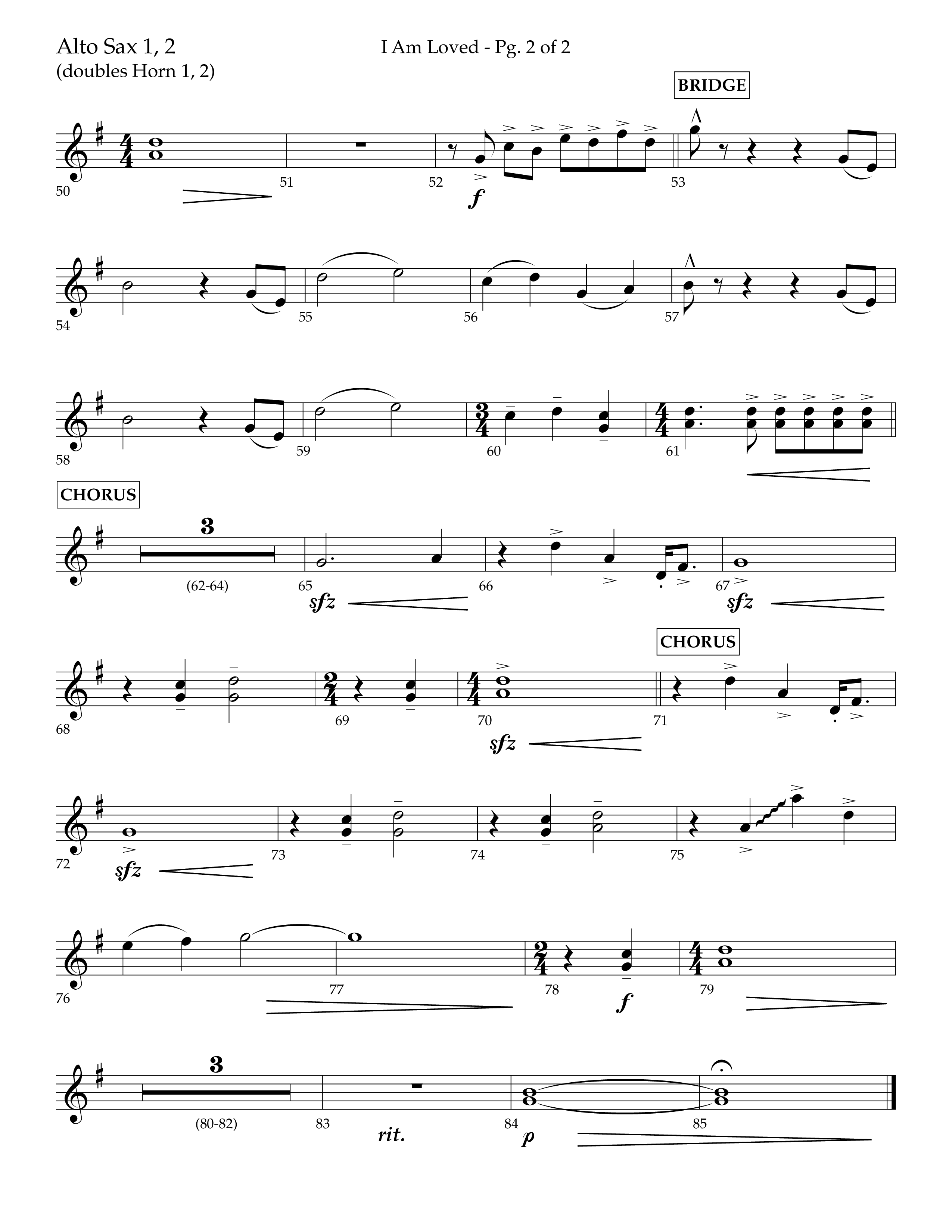I Am Loved (Choral Anthem SATB) Alto Sax 1/2 (Lifeway Choral / Arr. John Bolin / Arr. Don Koch / Orch. Philip Keveren)