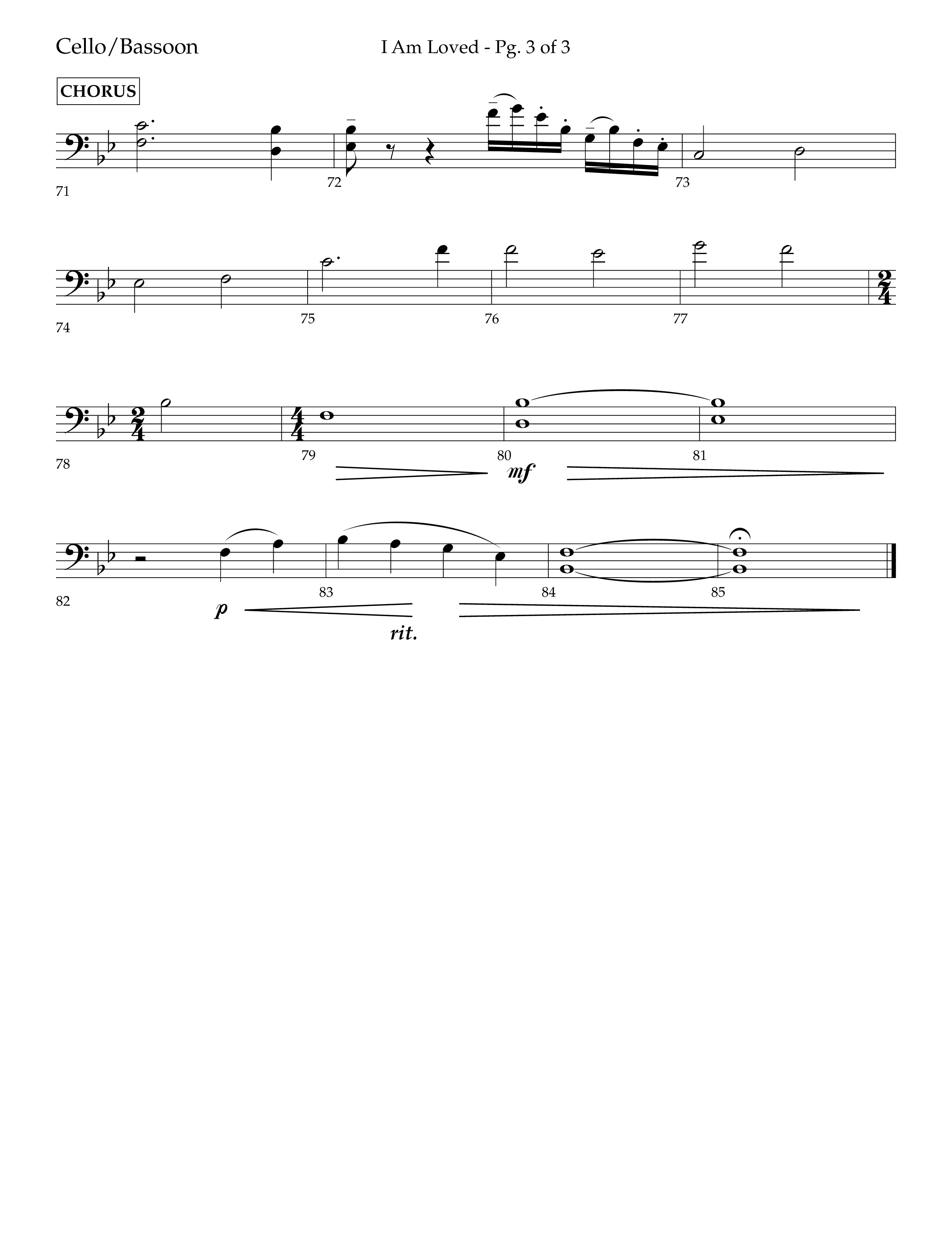 I Am Loved (Choral Anthem SATB) Cello (Lifeway Choral / Arr. John Bolin / Arr. Don Koch / Orch. Philip Keveren)