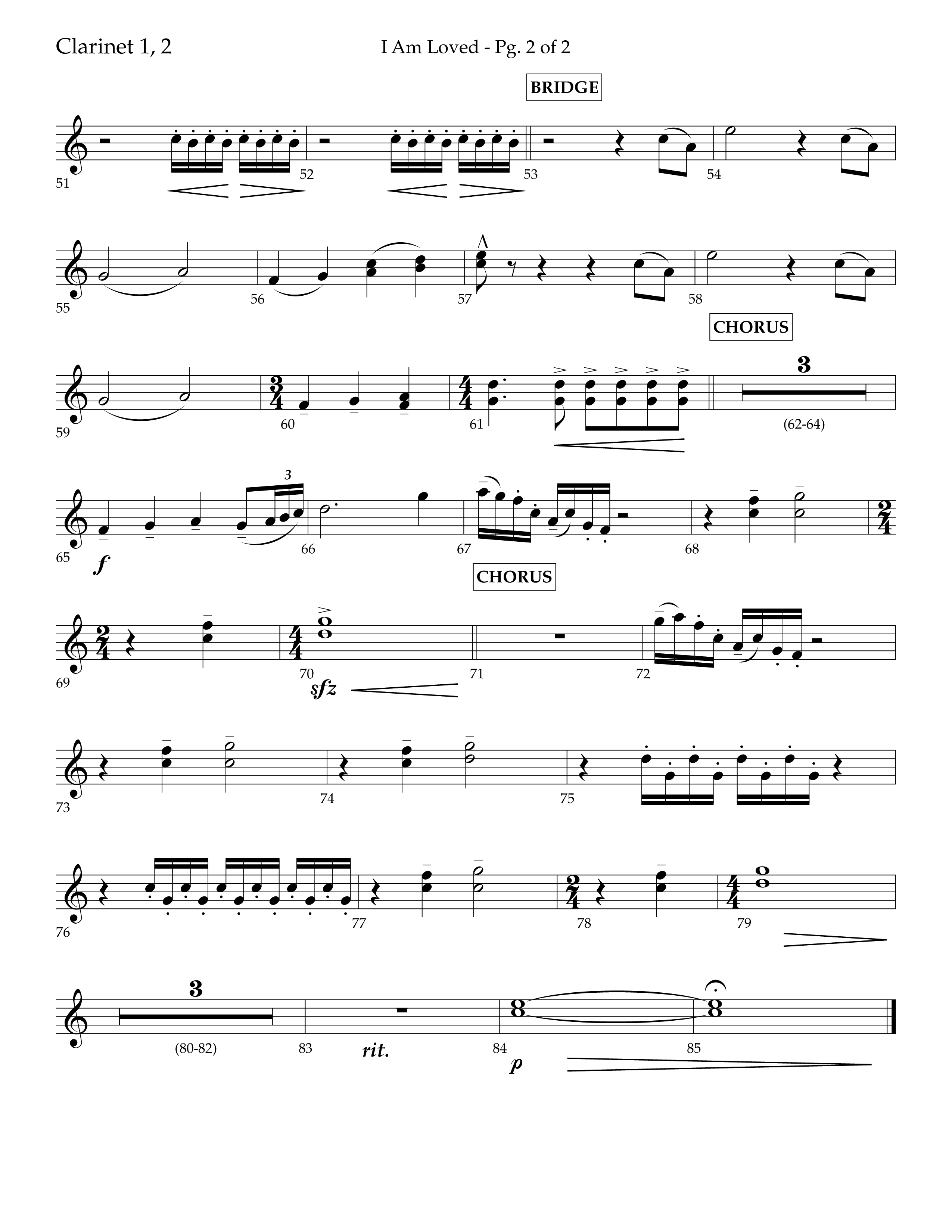 I Am Loved (Choral Anthem SATB) Clarinet 1/2 (Lifeway Choral / Arr. John Bolin / Arr. Don Koch / Orch. Philip Keveren)