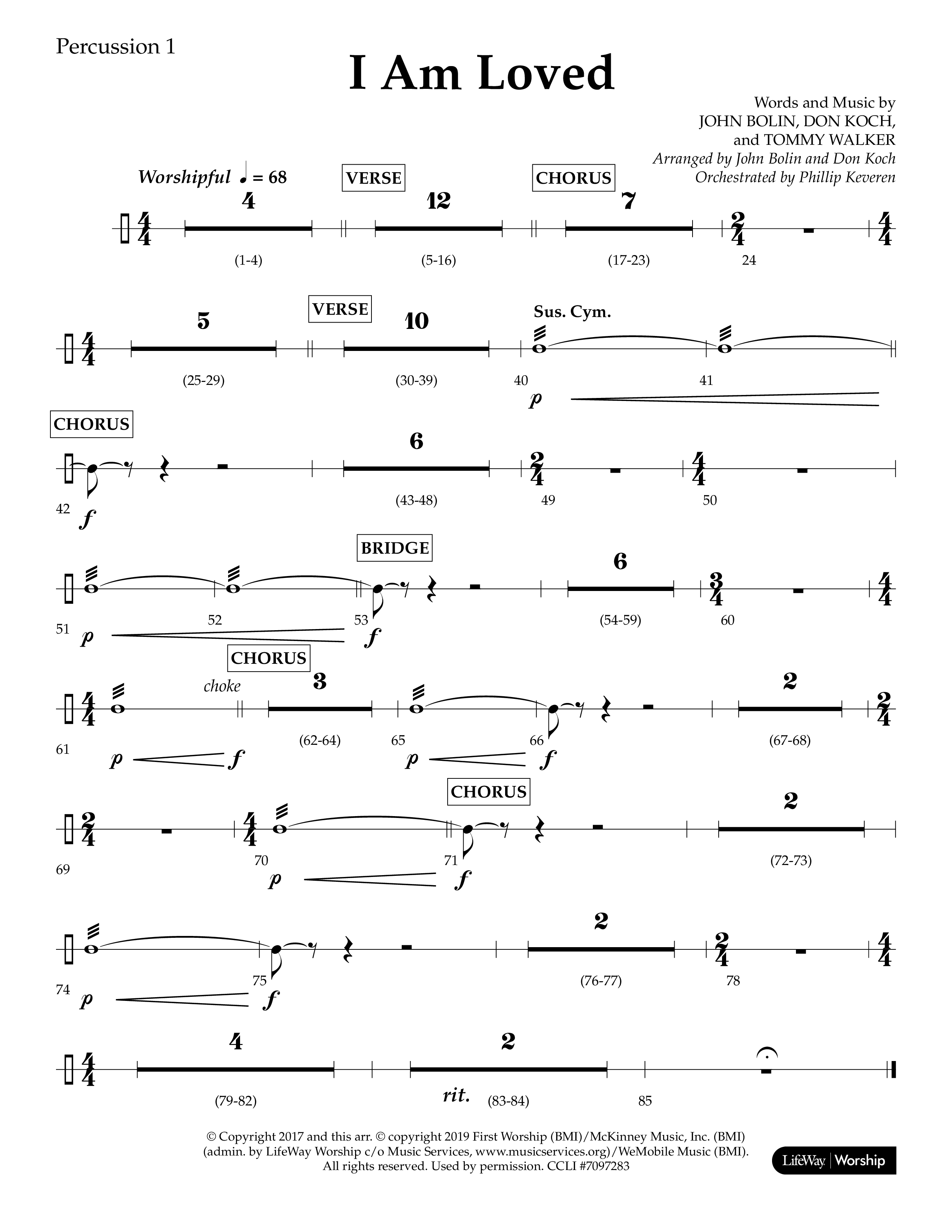 I Am Loved (Choral Anthem SATB) Percussion 1/2 (Lifeway Choral / Arr. John Bolin / Arr. Don Koch / Orch. Philip Keveren)