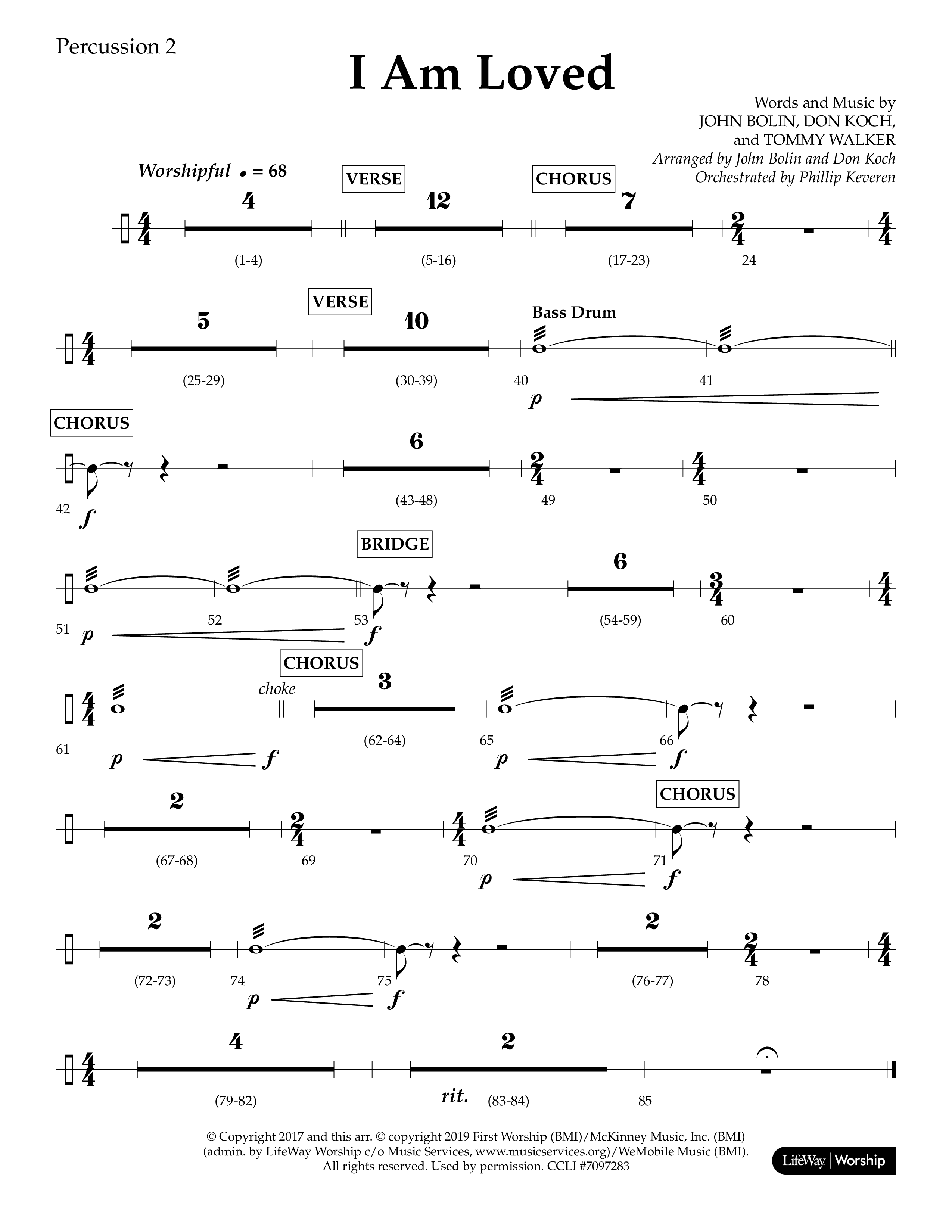 I Am Loved (Choral Anthem SATB) Percussion 1/2 (Lifeway Choral / Arr. John Bolin / Arr. Don Koch / Orch. Phillip Keveren)