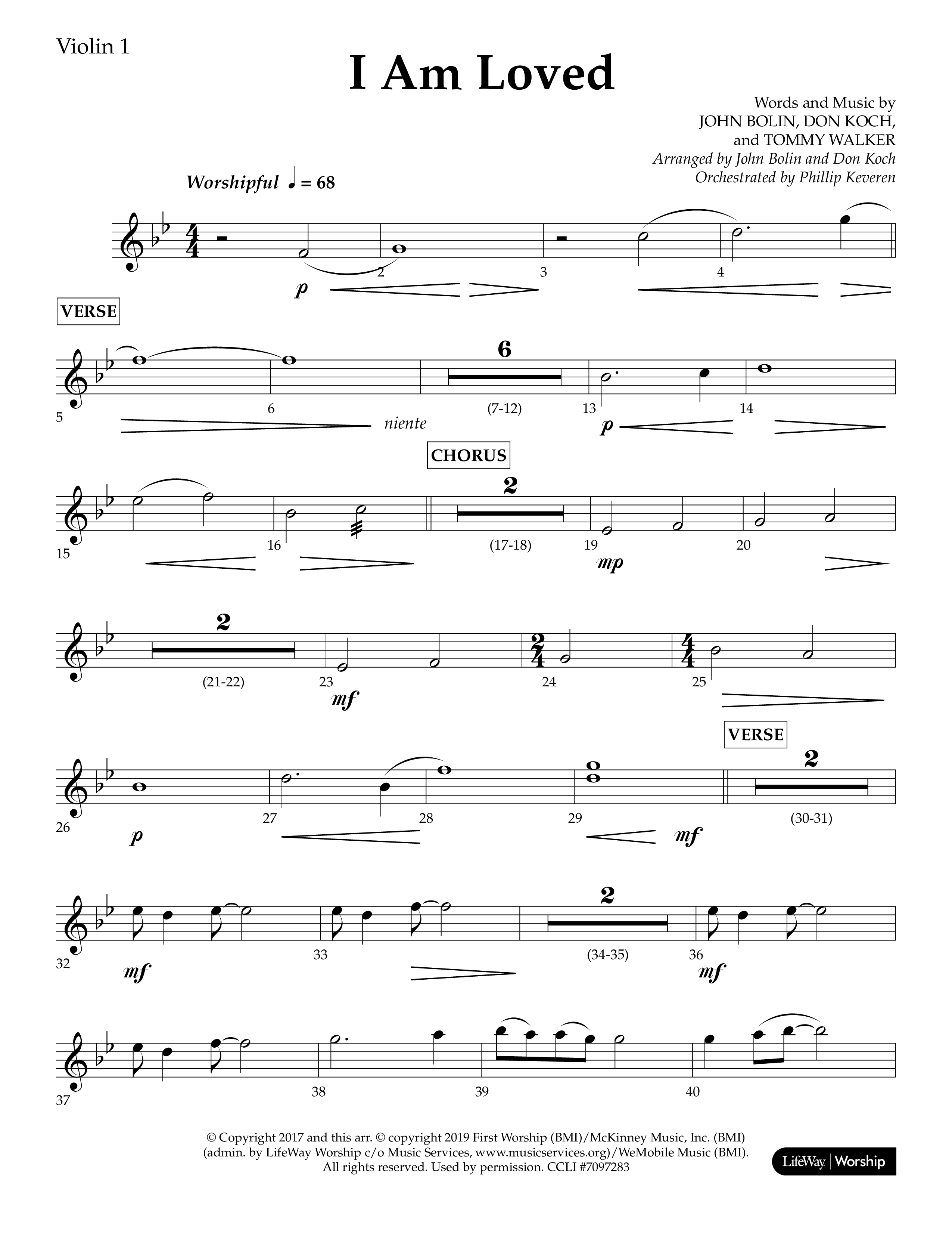 I Am Loved (Choral Anthem SATB) Violin 1 (Lifeway Choral / Arr. John Bolin / Arr. Don Koch / Orch. Phillip Keveren)