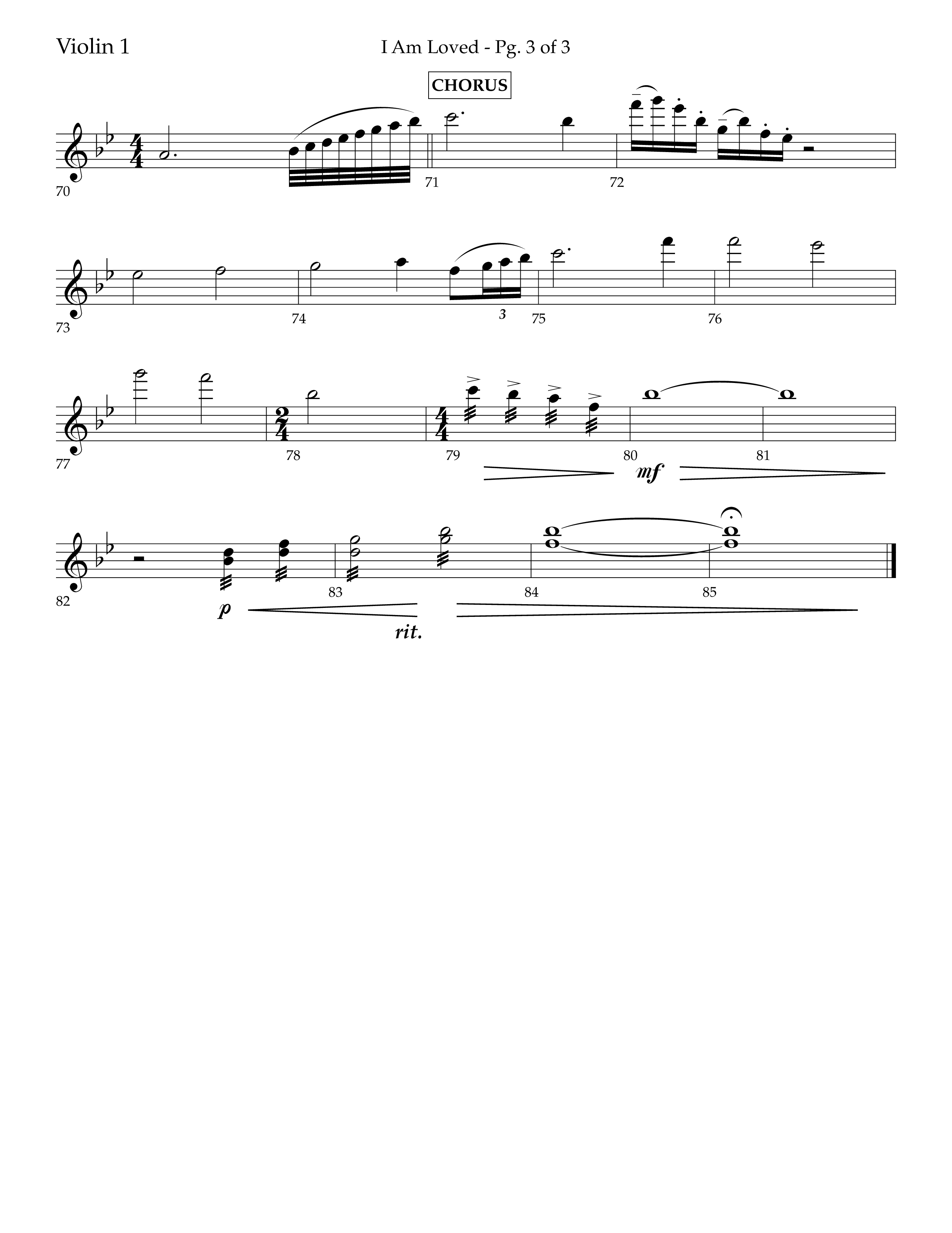 I Am Loved (Choral Anthem SATB) Violin 1 (Lifeway Choral / Arr. John Bolin / Arr. Don Koch / Orch. Philip Keveren)