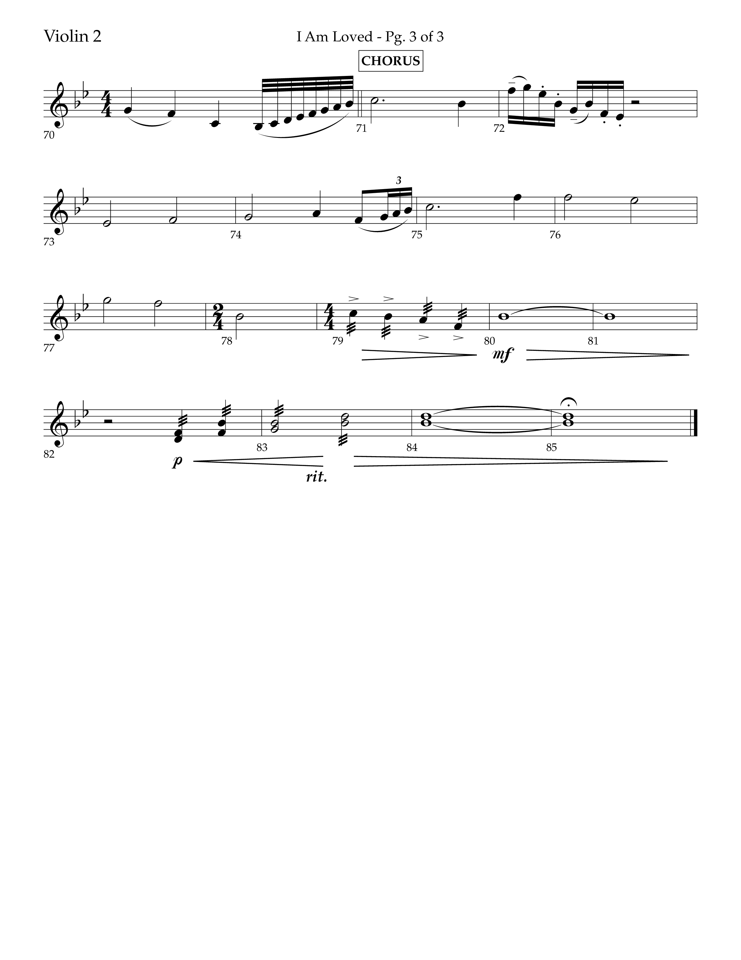 I Am Loved (Choral Anthem SATB) Violin 2 (Lifeway Choral / Arr. John Bolin / Arr. Don Koch / Orch. Philip Keveren)