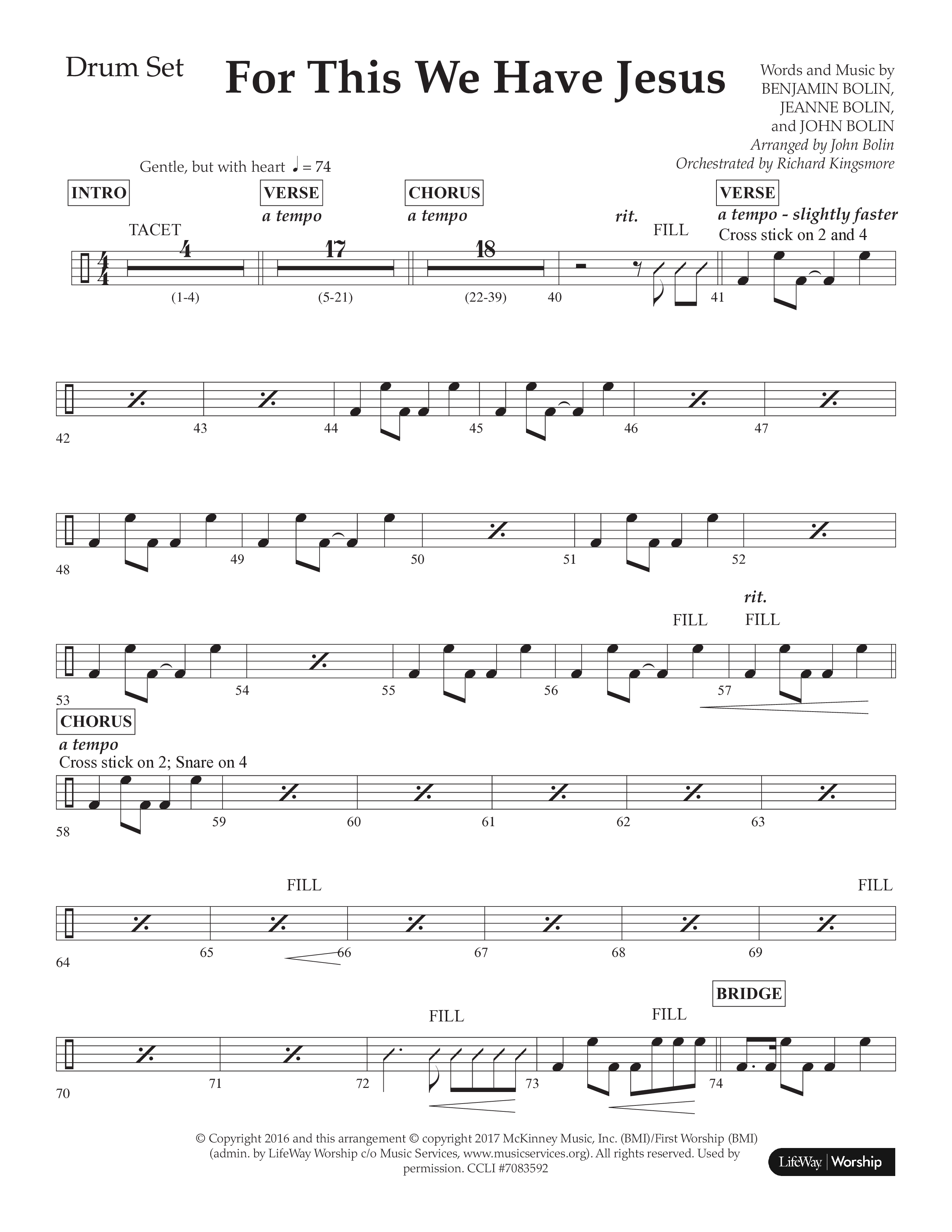 For This We Have Jesus (Choral Anthem SATB) Drum Set (Lifeway Choral / Arr. John Bolin / Orch. Richard Kingsmore)