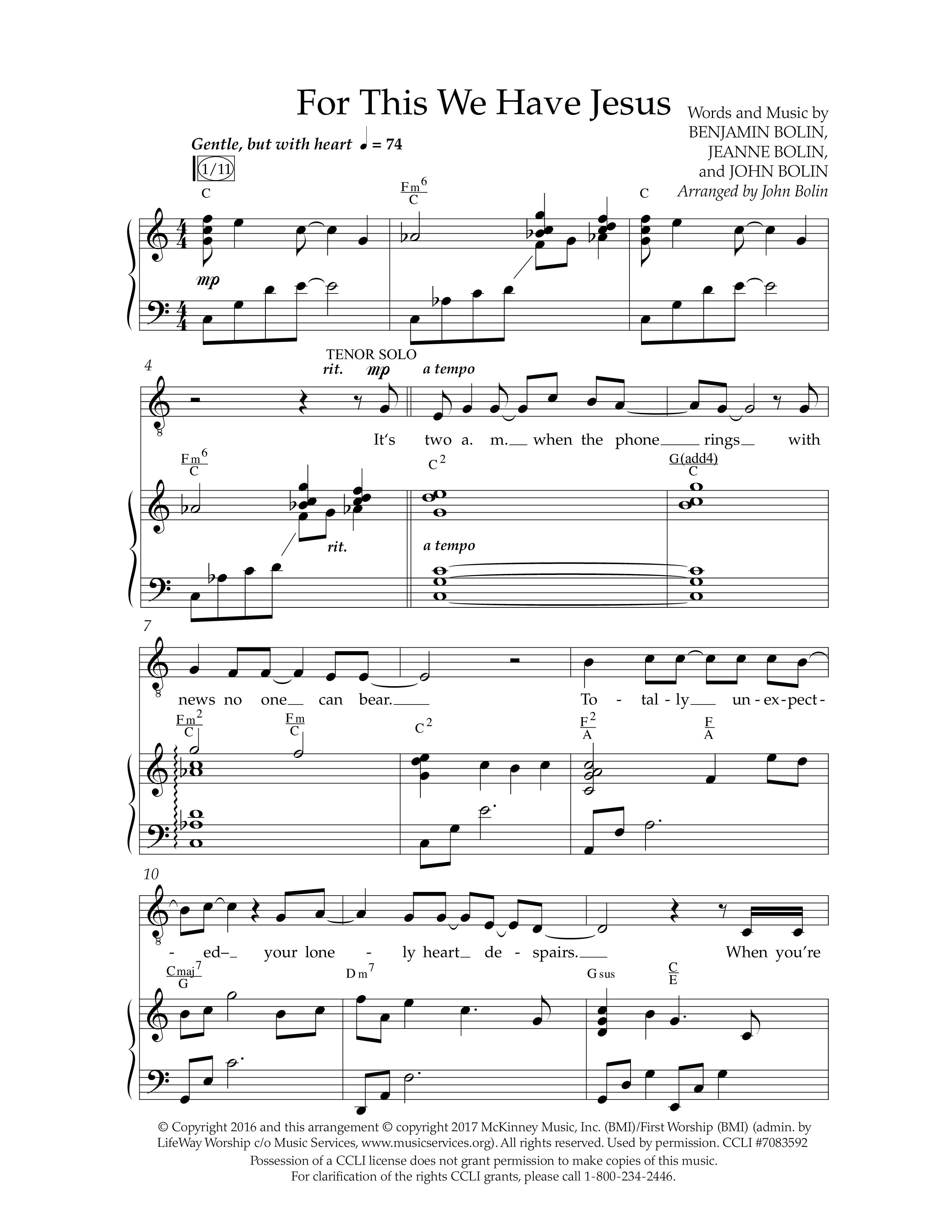 For This We Have Jesus (Choral Anthem SATB) Anthem (SATB/Piano) (Lifeway Choral / Arr. John Bolin / Orch. Richard Kingsmore)