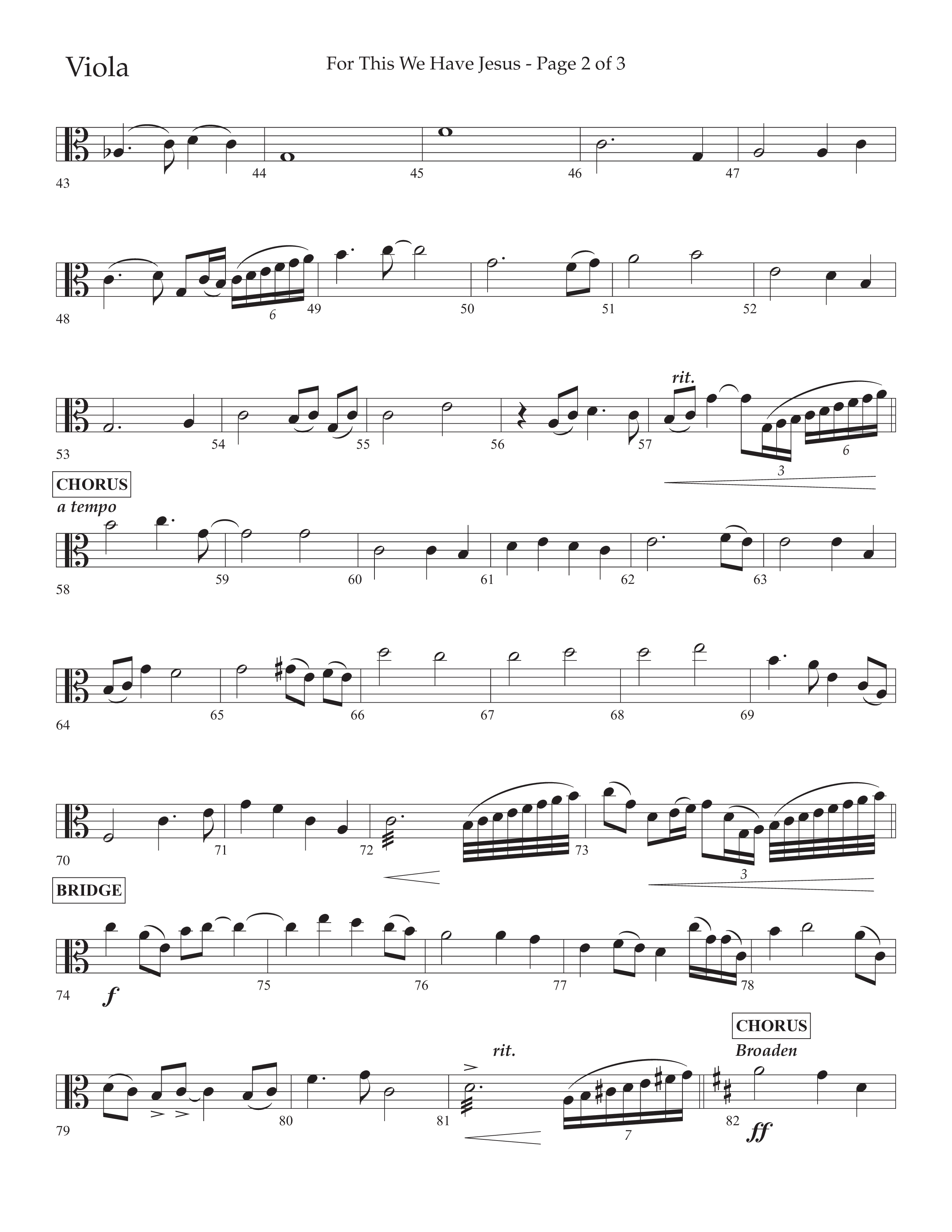 For This We Have Jesus (Choral Anthem SATB) Viola (Lifeway Choral / Arr. John Bolin / Orch. Richard Kingsmore)