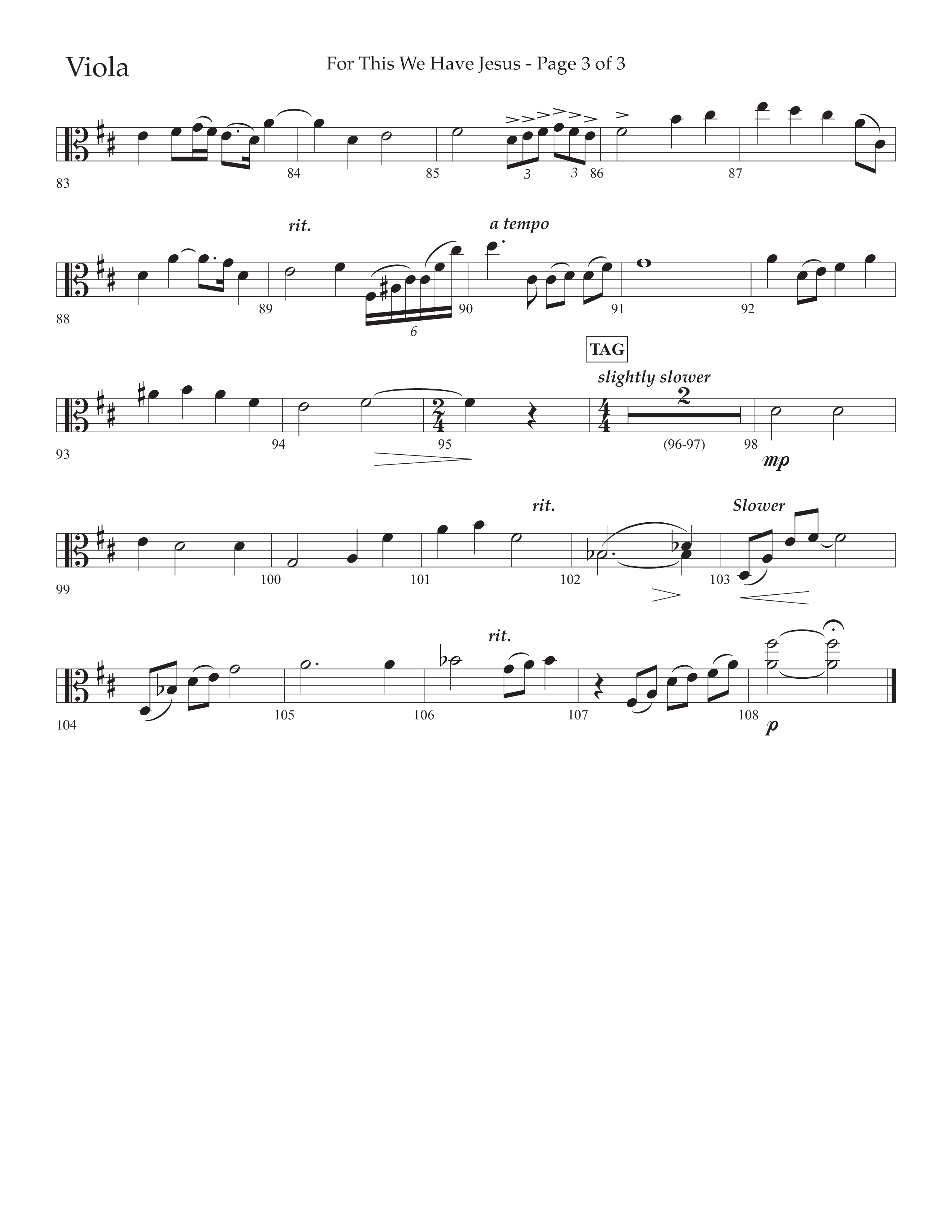 For This We Have Jesus (Choral Anthem SATB) Viola (Lifeway Choral / Arr. John Bolin / Orch. Richard Kingsmore)