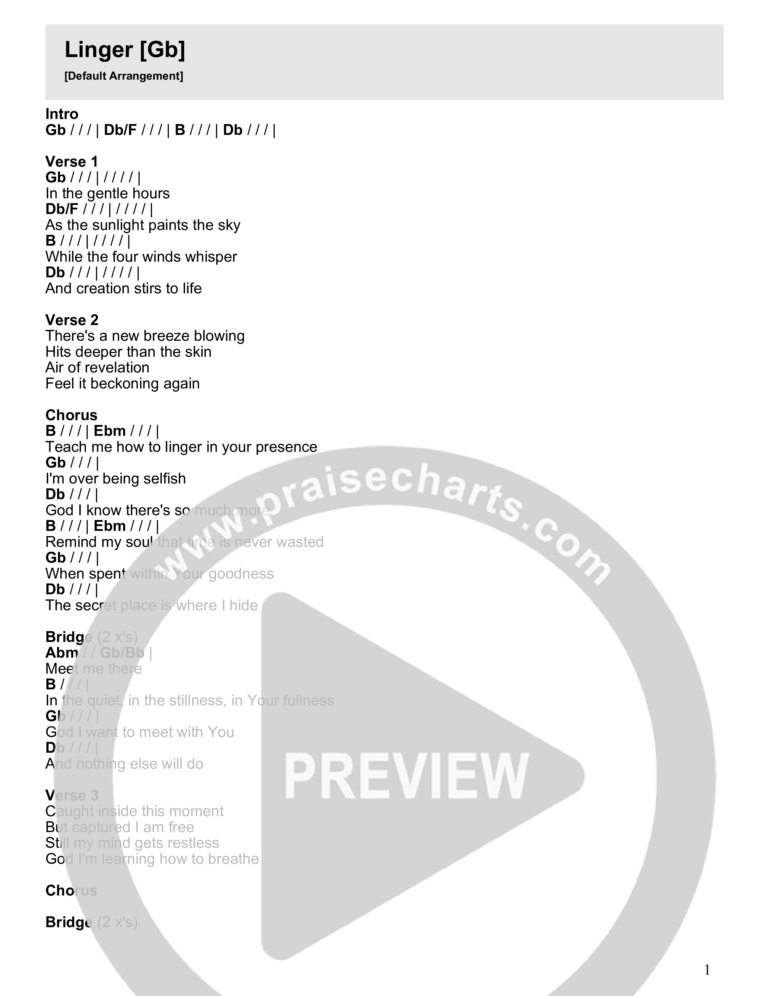 Linger Chord Chart (River Valley AGES)