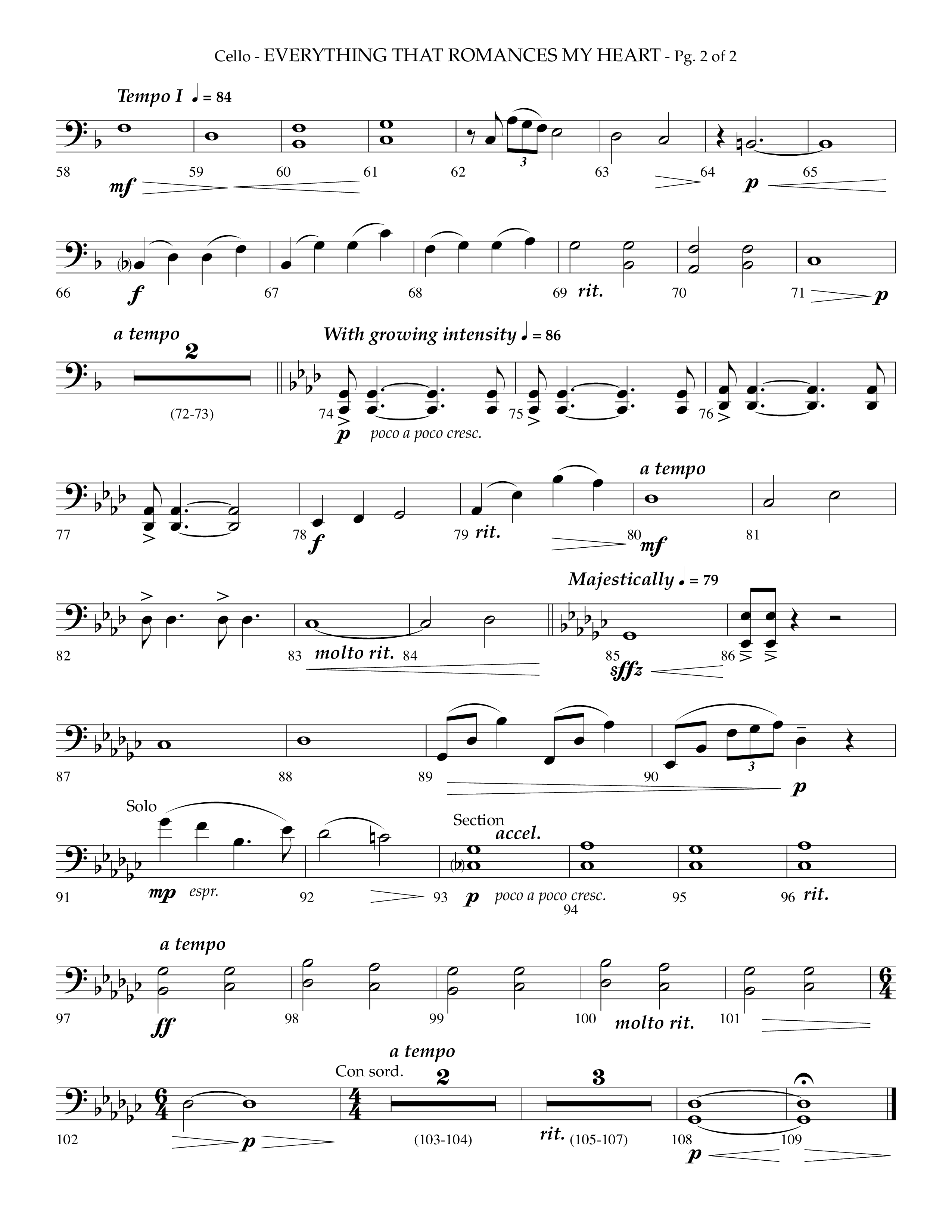 Everything That Romances My Heart (Choral Anthem SATB) Cello (Lifeway Choral / Arr. Phillip Keveren)