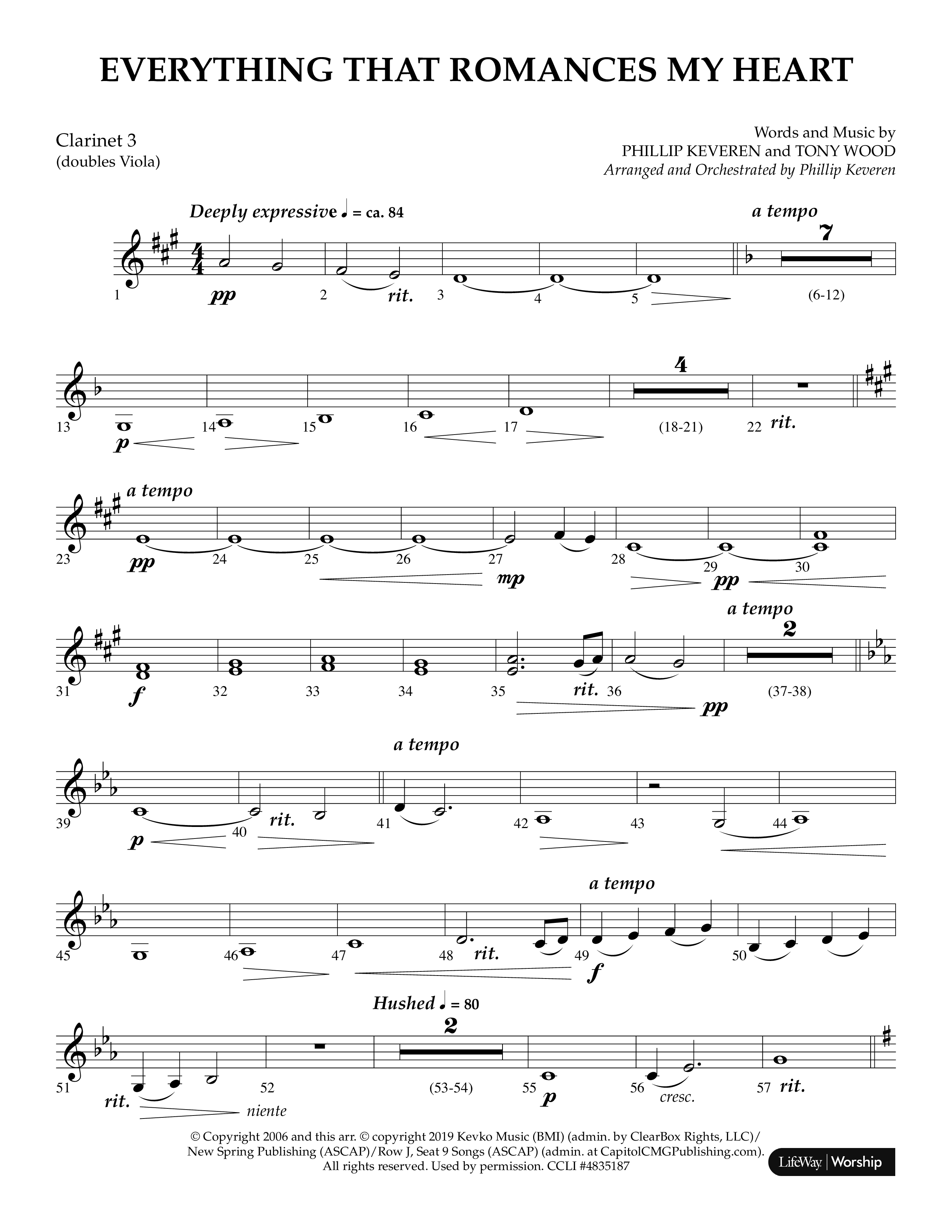 Everything That Romances My Heart (Choral Anthem SATB) Clarinet 3 (Lifeway Choral / Arr. Phillip Keveren)
