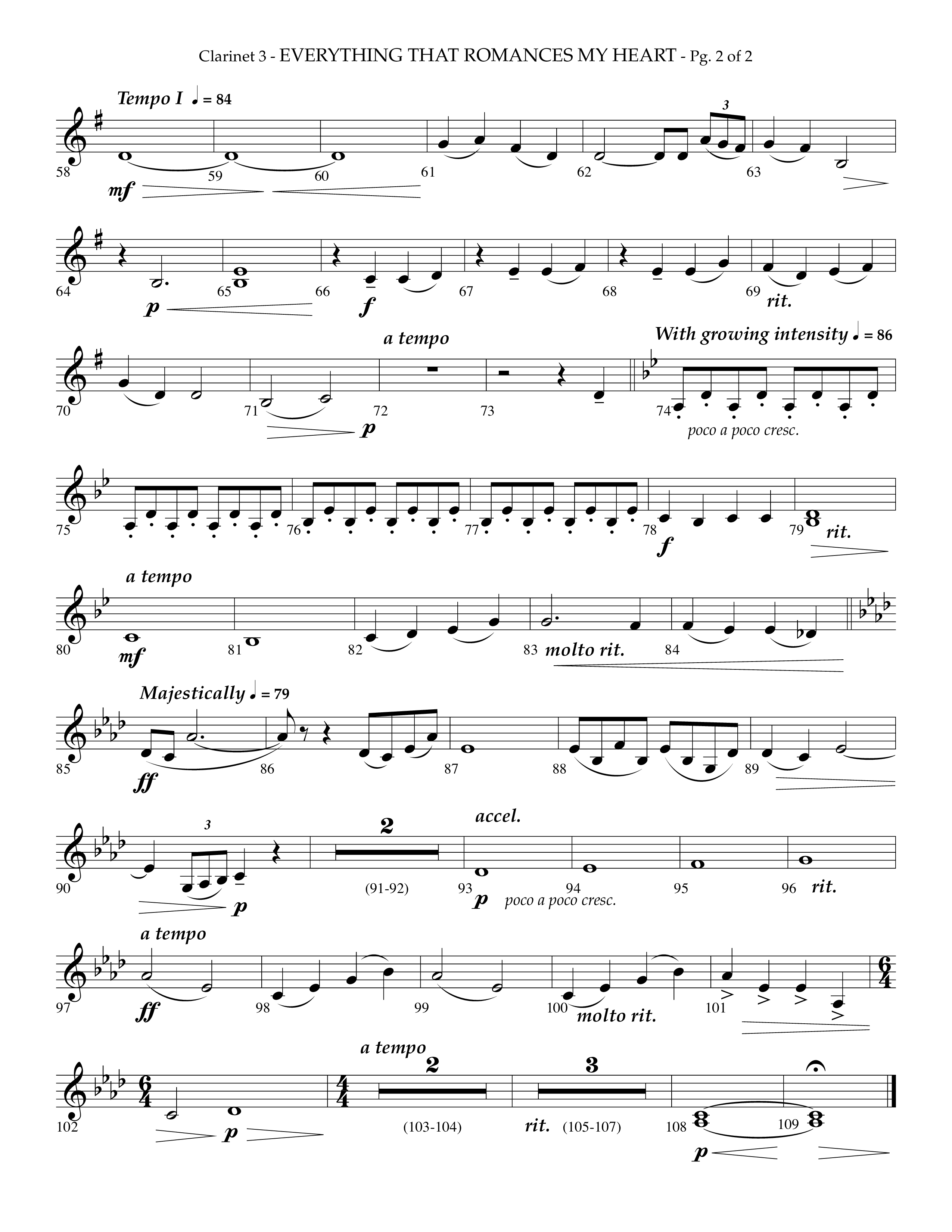 Everything That Romances My Heart (Choral Anthem SATB) Clarinet 3 (Lifeway Choral / Arr. Phillip Keveren)