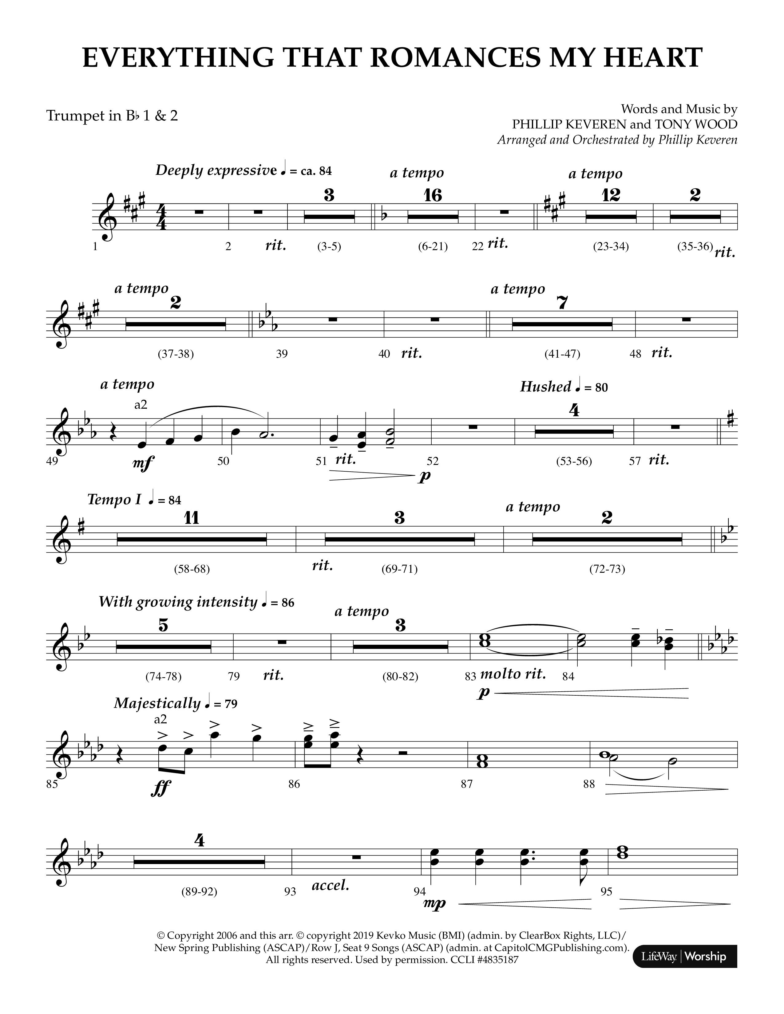 Everything That Romances My Heart (Choral Anthem SATB) Trumpet 1,2 (Lifeway Choral / Arr. Phillip Keveren)