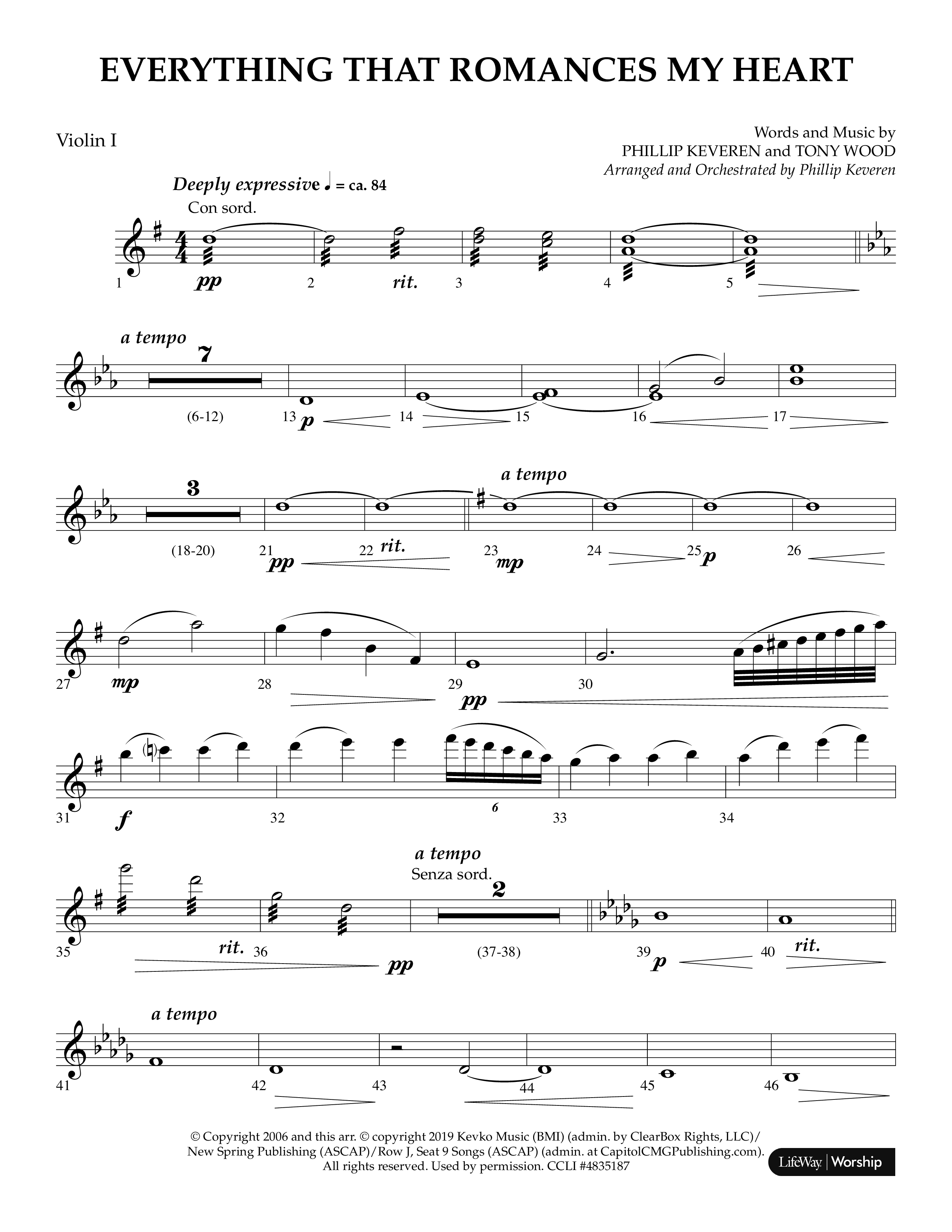 Everything That Romances My Heart (Choral Anthem SATB) Violin 1 (Lifeway Choral / Arr. Phillip Keveren)