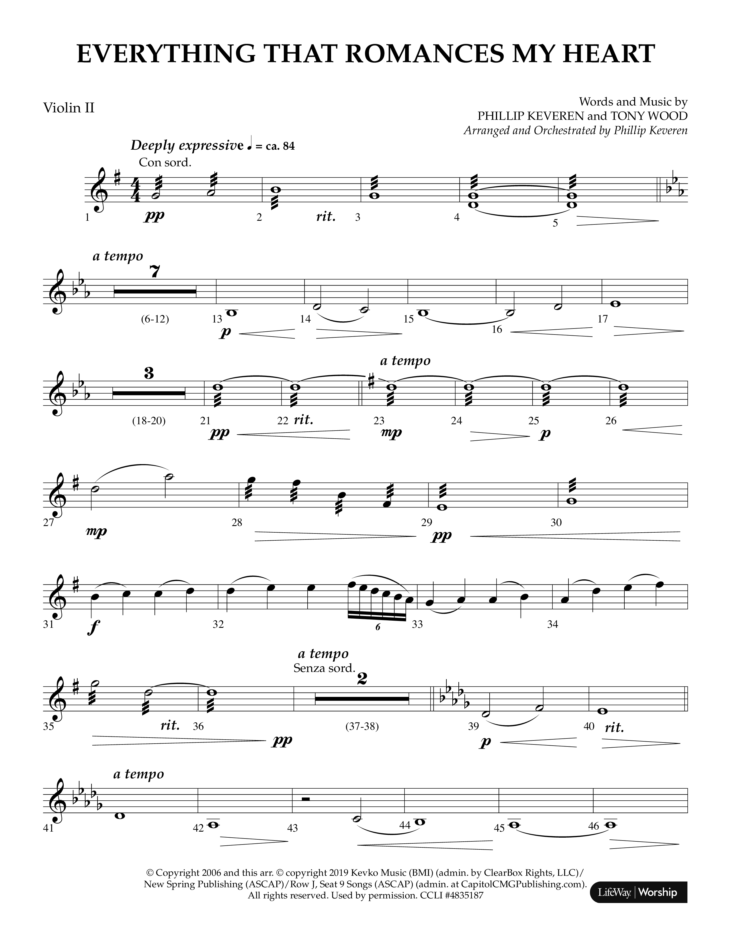 Everything That Romances My Heart (Choral Anthem SATB) Violin 2 (Lifeway Choral / Arr. Phillip Keveren)