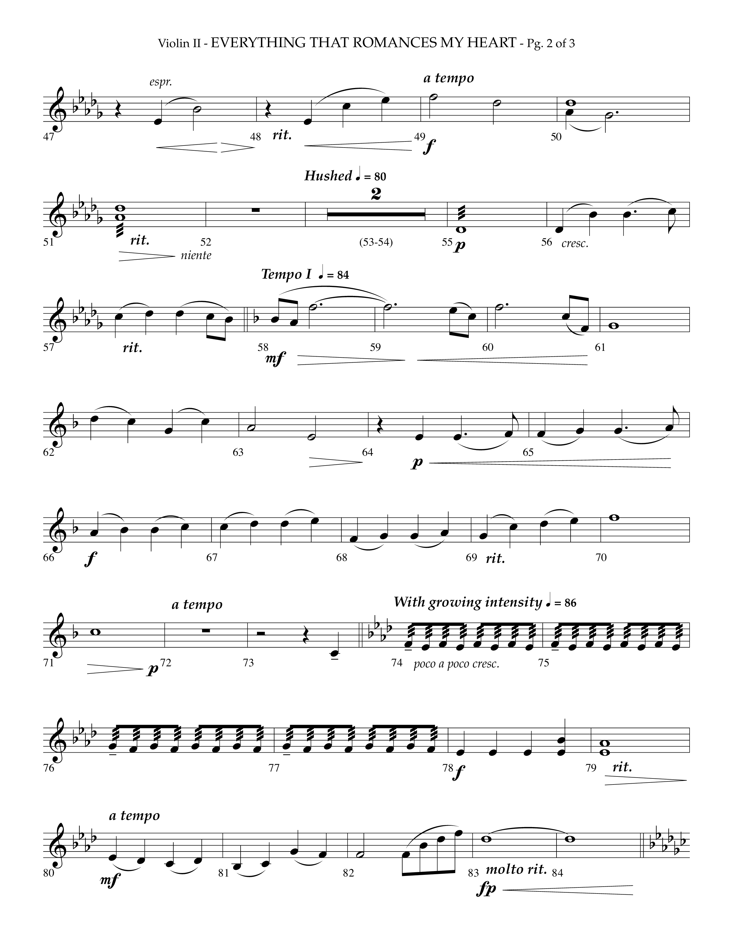 Everything That Romances My Heart (Choral Anthem SATB) Violin 2 (Lifeway Choral / Arr. Phillip Keveren)
