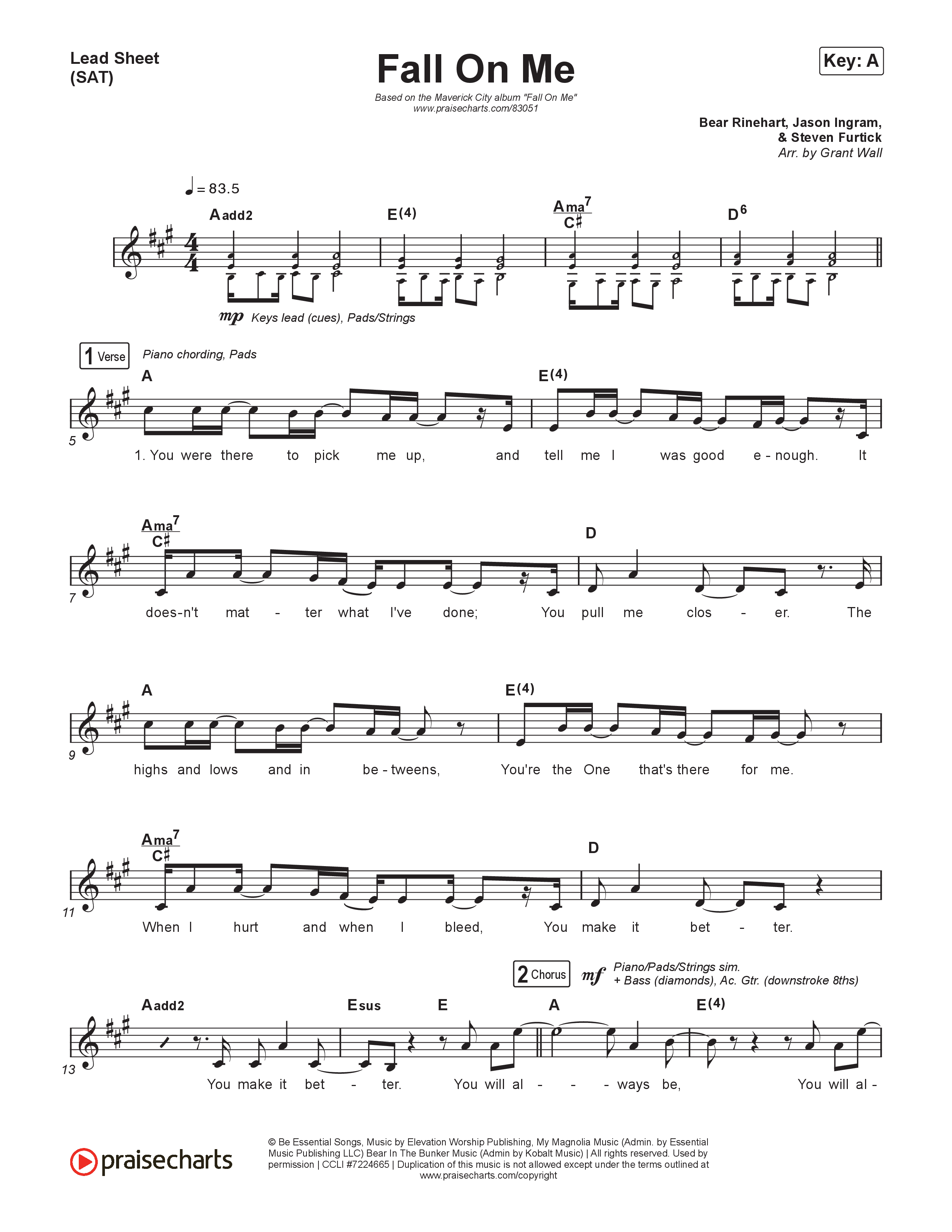 Fall On Me Lead Sheet (SAT) (Needtobreathe / Maverick City Music)