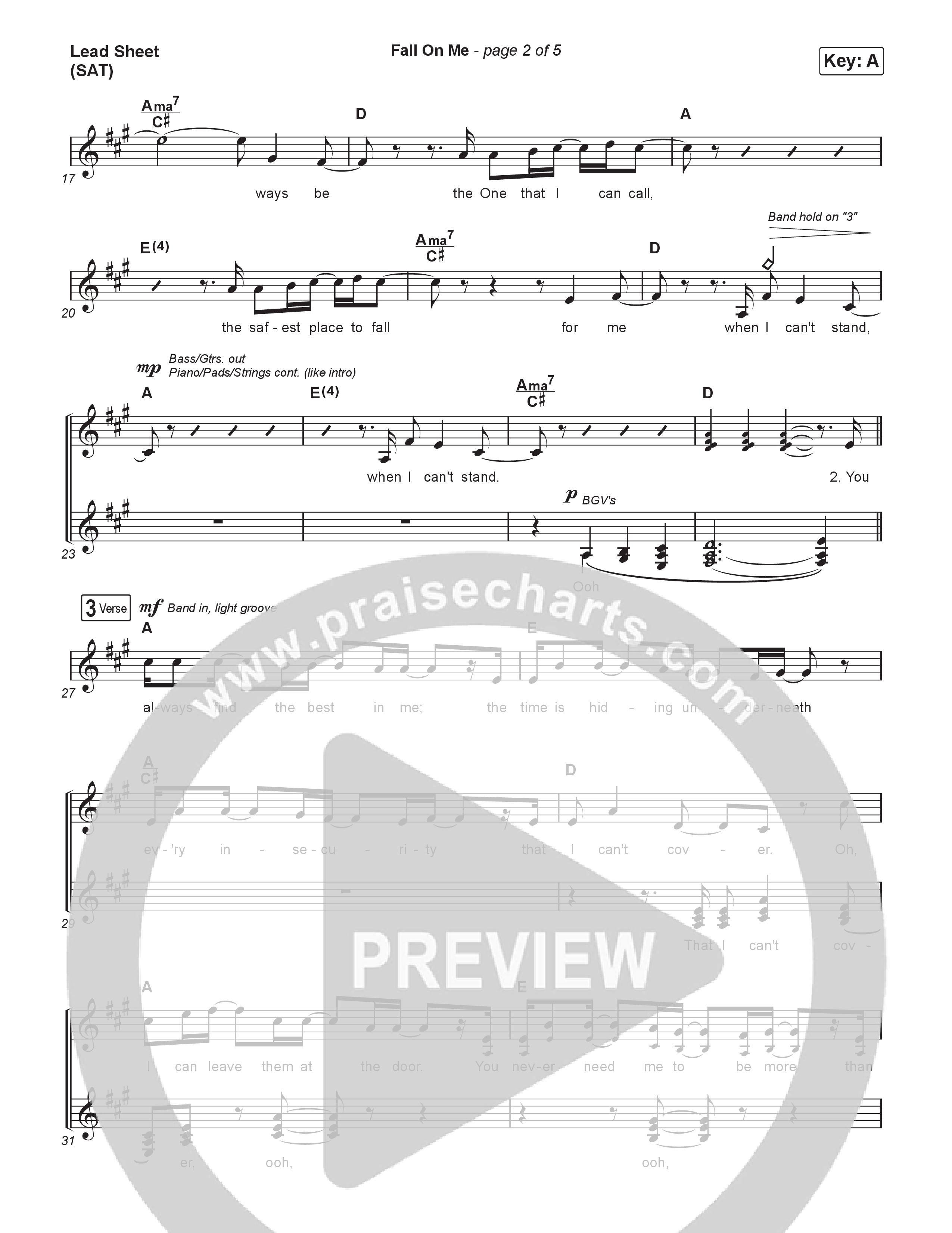 Fall On Me Lead Sheet (SAT) (Needtobreathe / Maverick City Music)