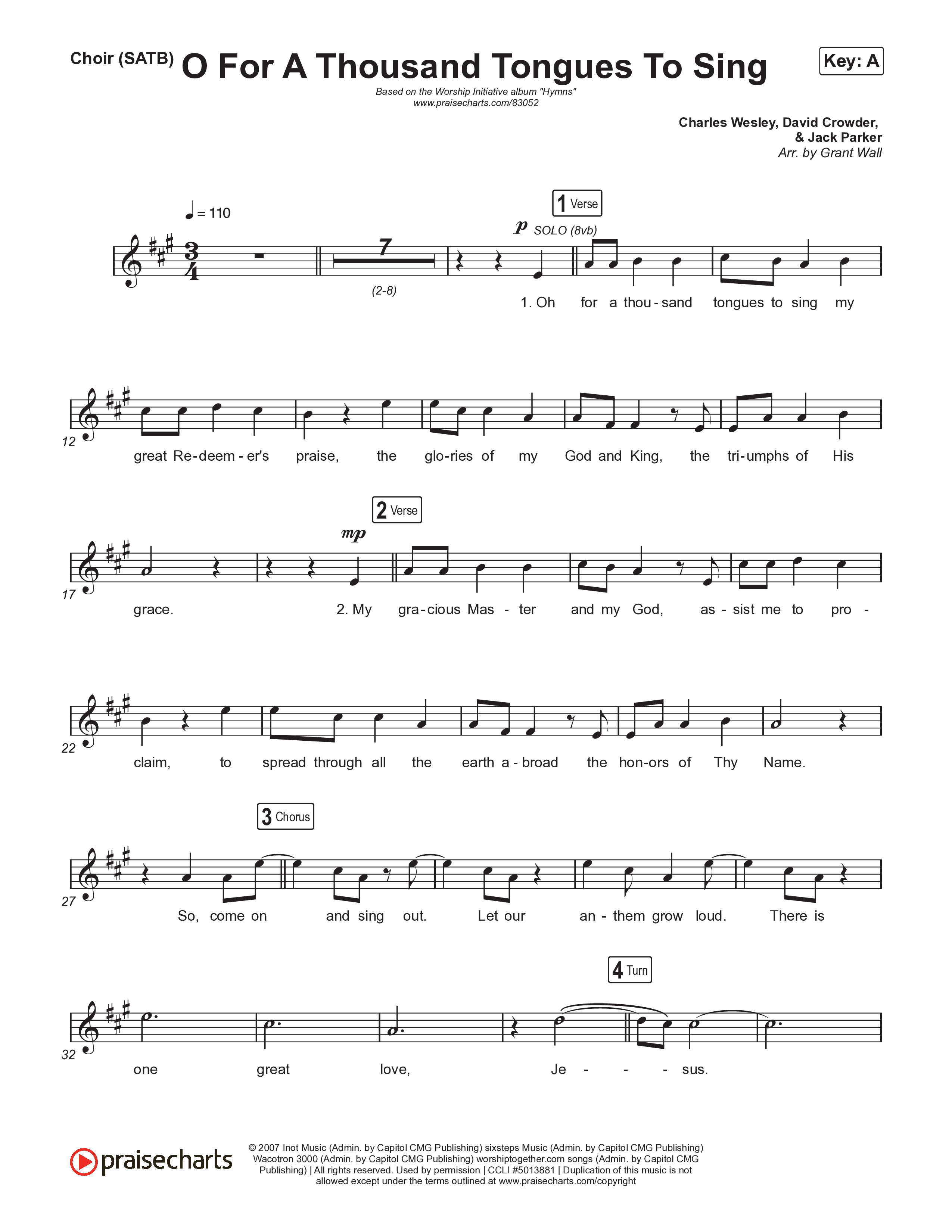 O For A Thousand Tongues To Sing Choir Sheet (SATB) (The Worship Initiative)