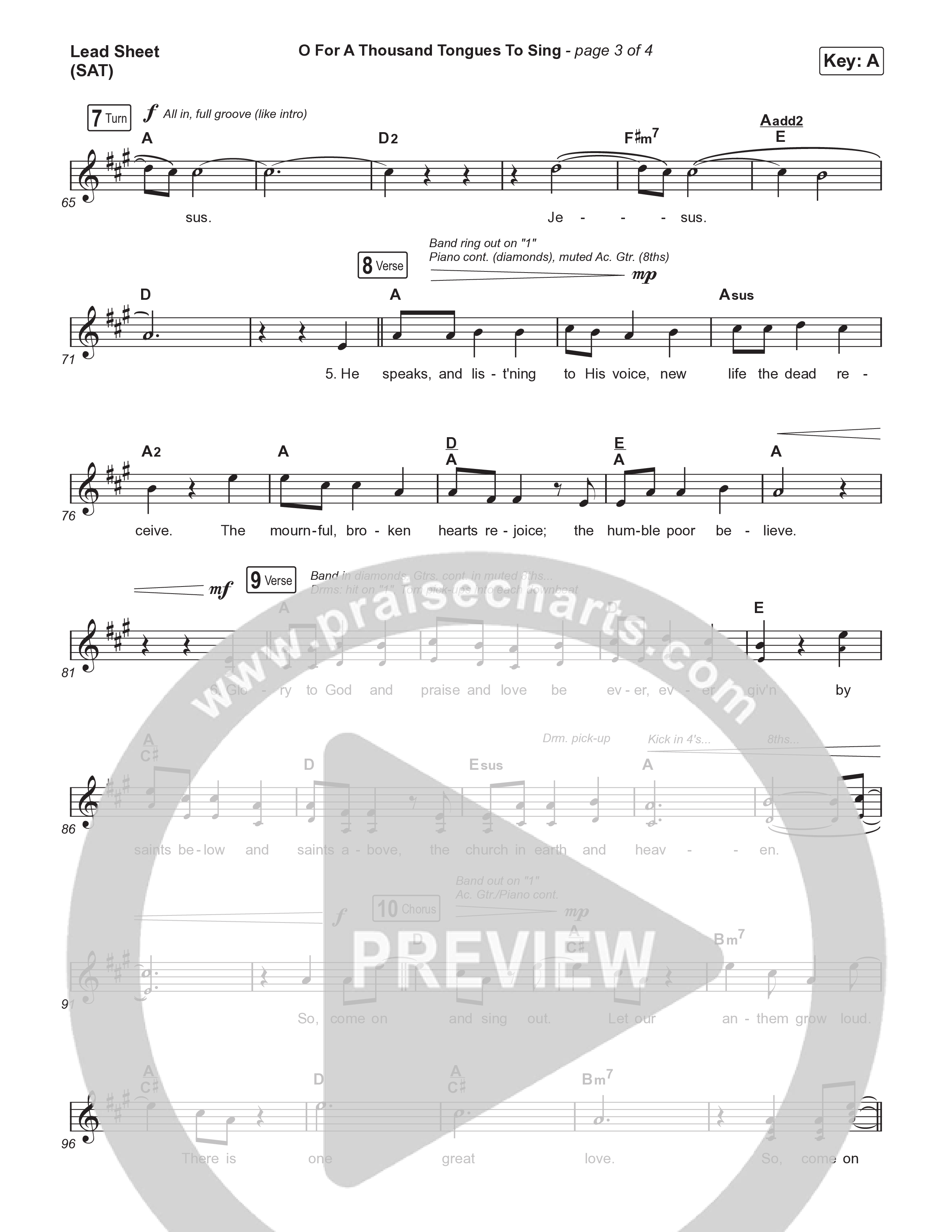 O For A Thousand Tongues To Sing Lead Sheet (SAT) (The Worship Initiative)