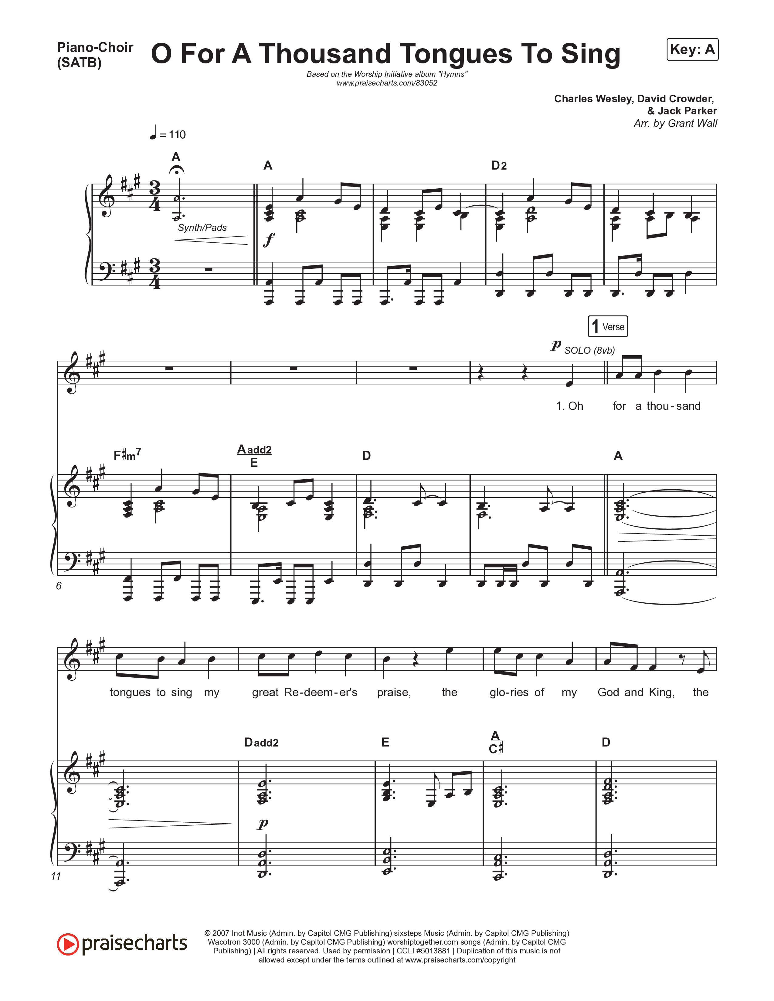 O For A Thousand Tongues To Sing Piano/Vocal (SATB) (The Worship Initiative)