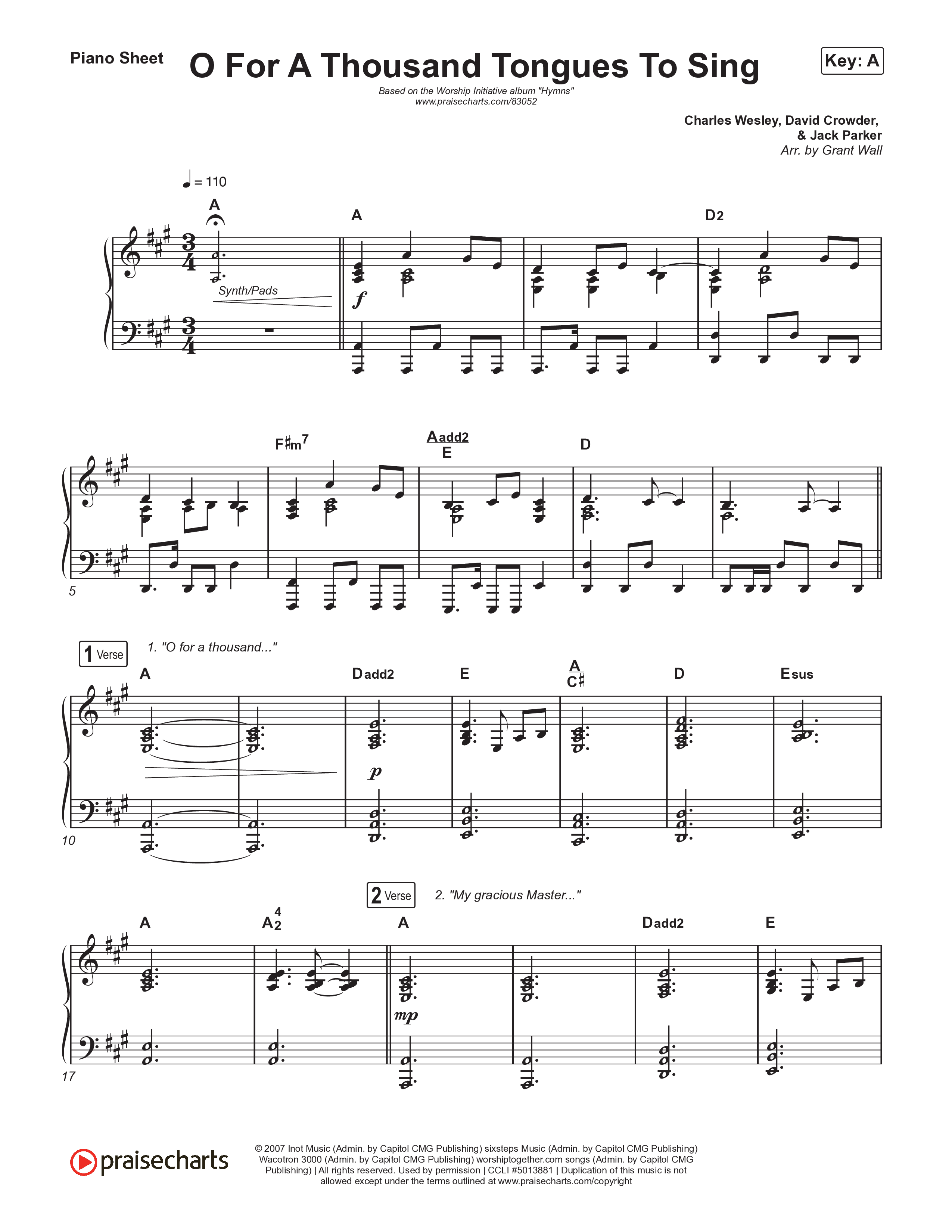 O For A Thousand Tongues To Sing Piano Sheet (The Worship Initiative)