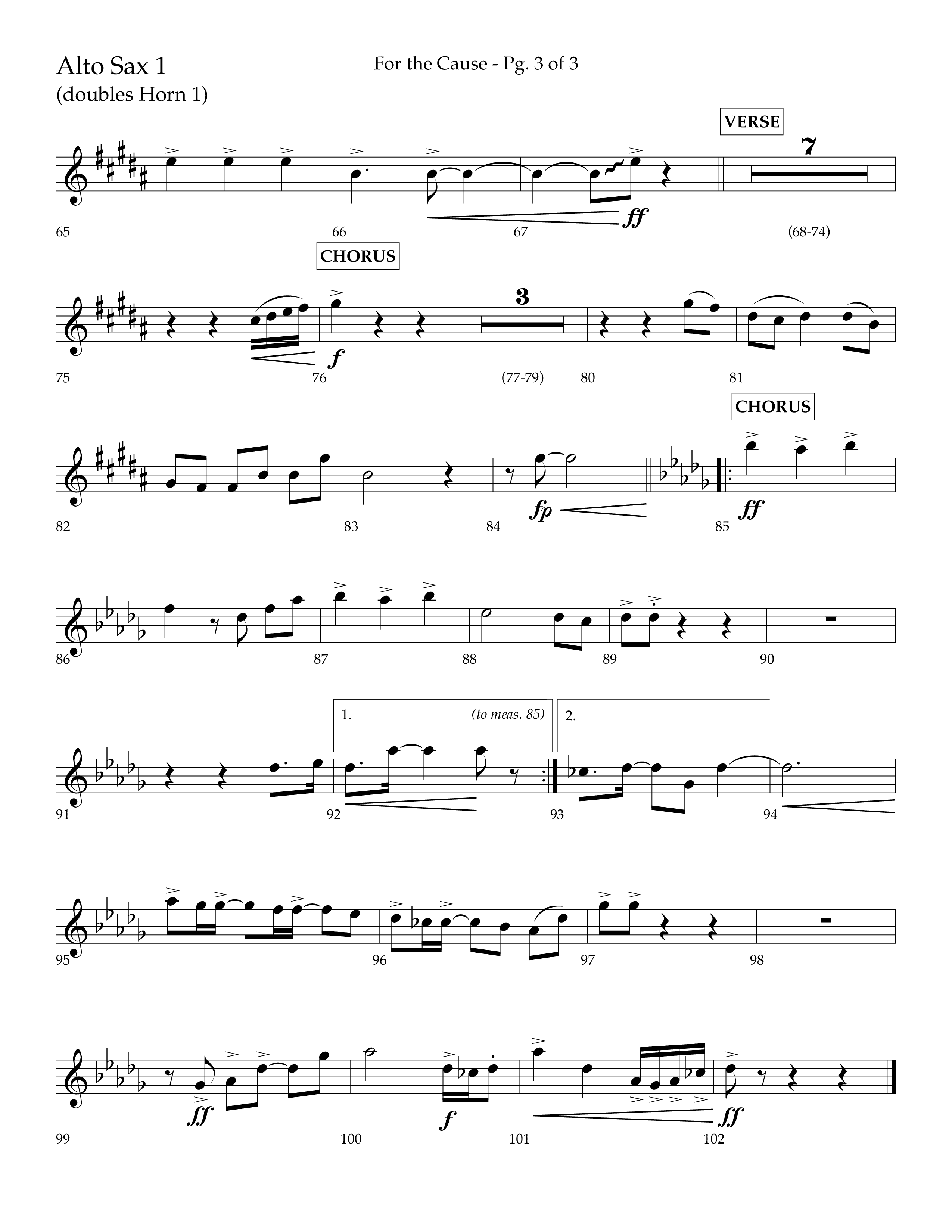 For The Cause (Choral Anthem SATB) Alto Sax 1/2 (Lifeway Choral / Arr. David Hamilton)