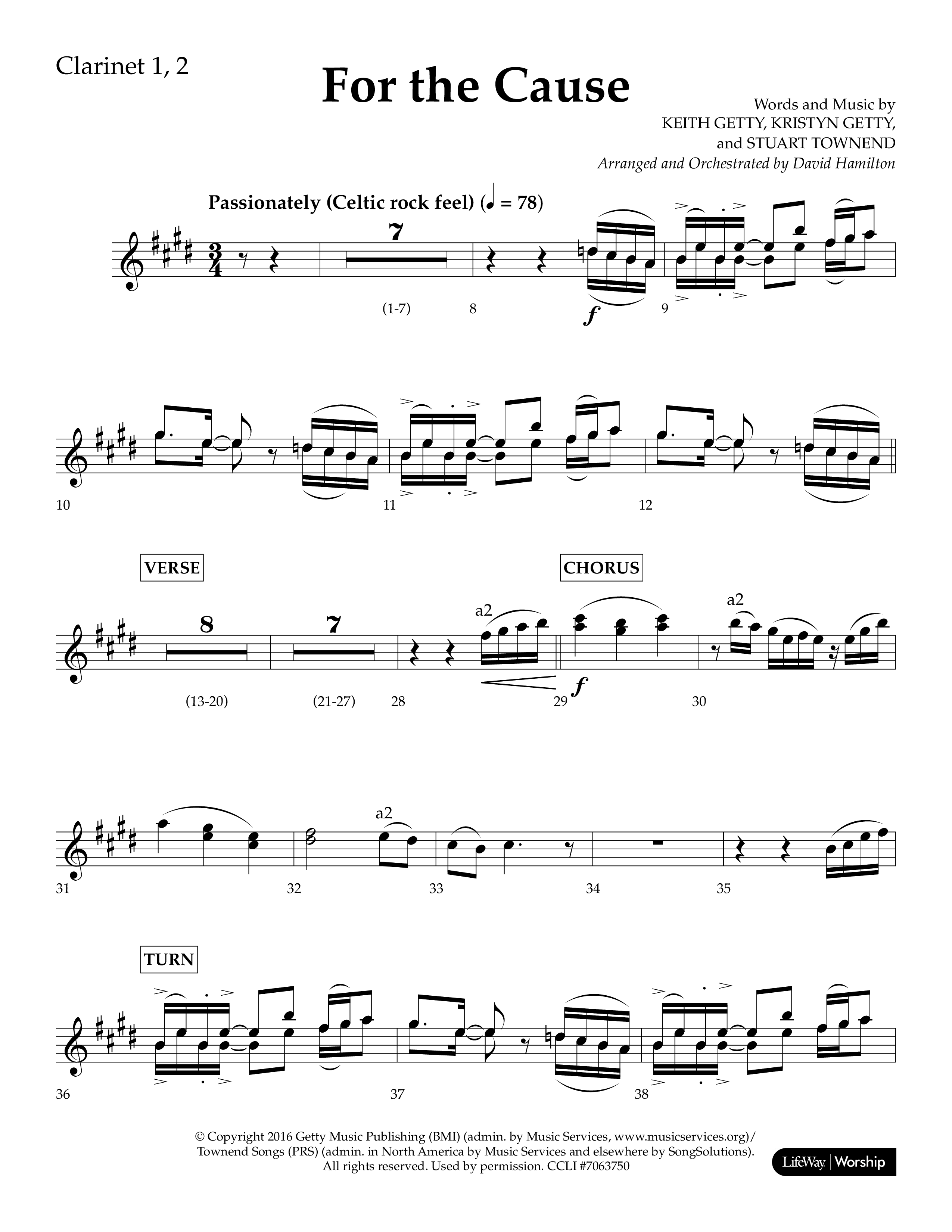 For The Cause (Choral Anthem SATB) Clarinet 1/2 (Lifeway Choral / Arr. David Hamilton)