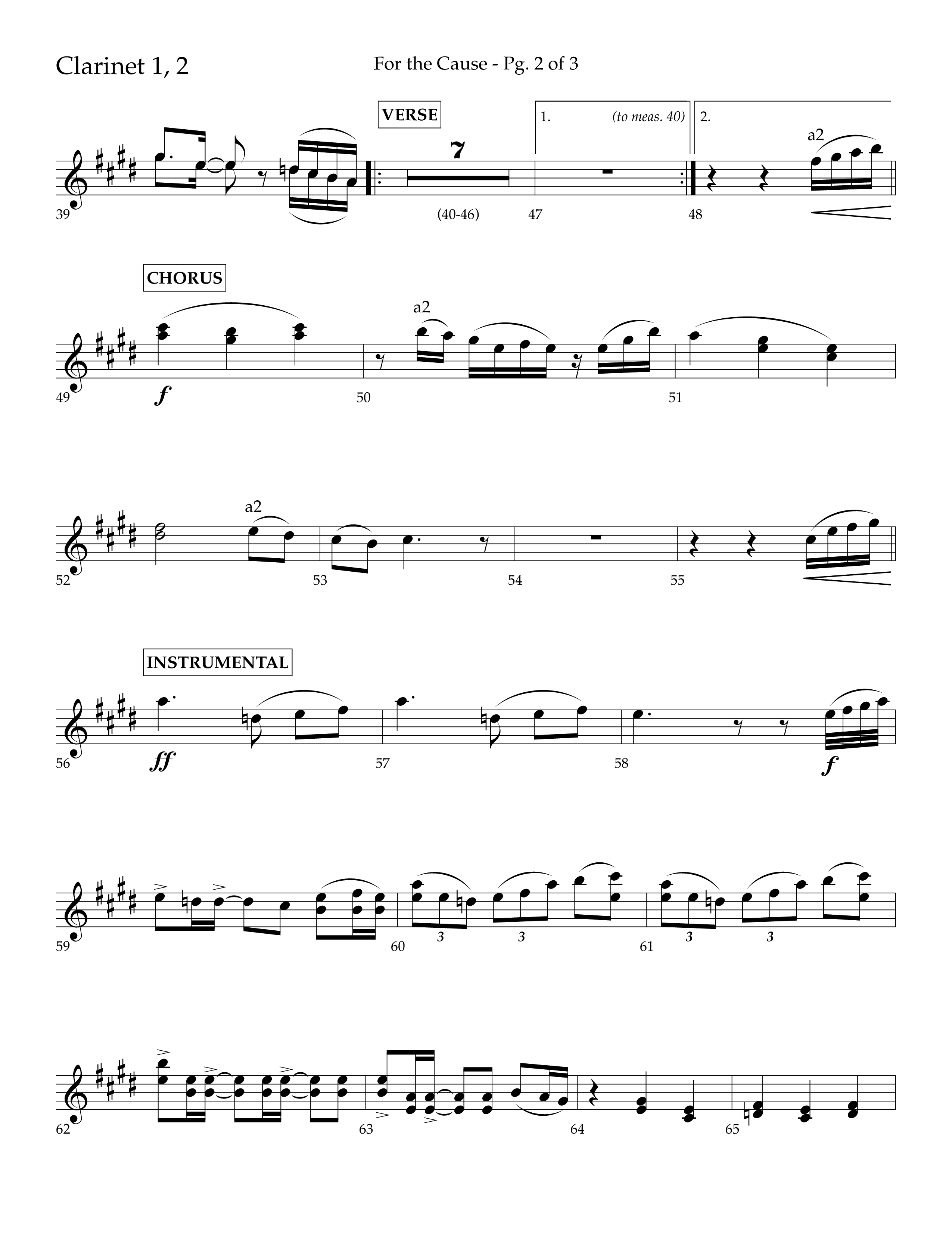For The Cause (Choral Anthem SATB) Clarinet 1/2 (Lifeway Choral / Arr. David Hamilton)