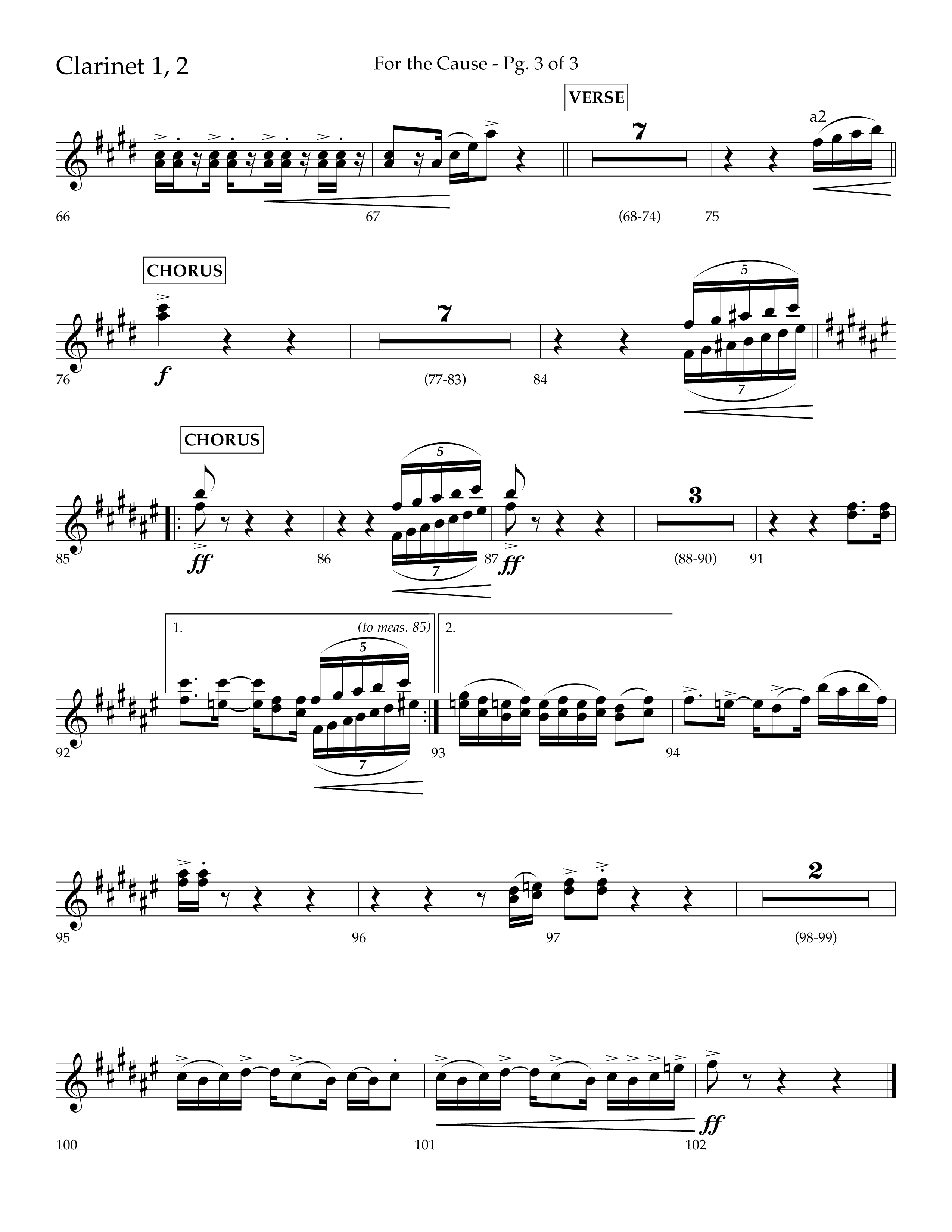 For The Cause (Choral Anthem SATB) Clarinet 1/2 (Lifeway Choral / Arr. David Hamilton)