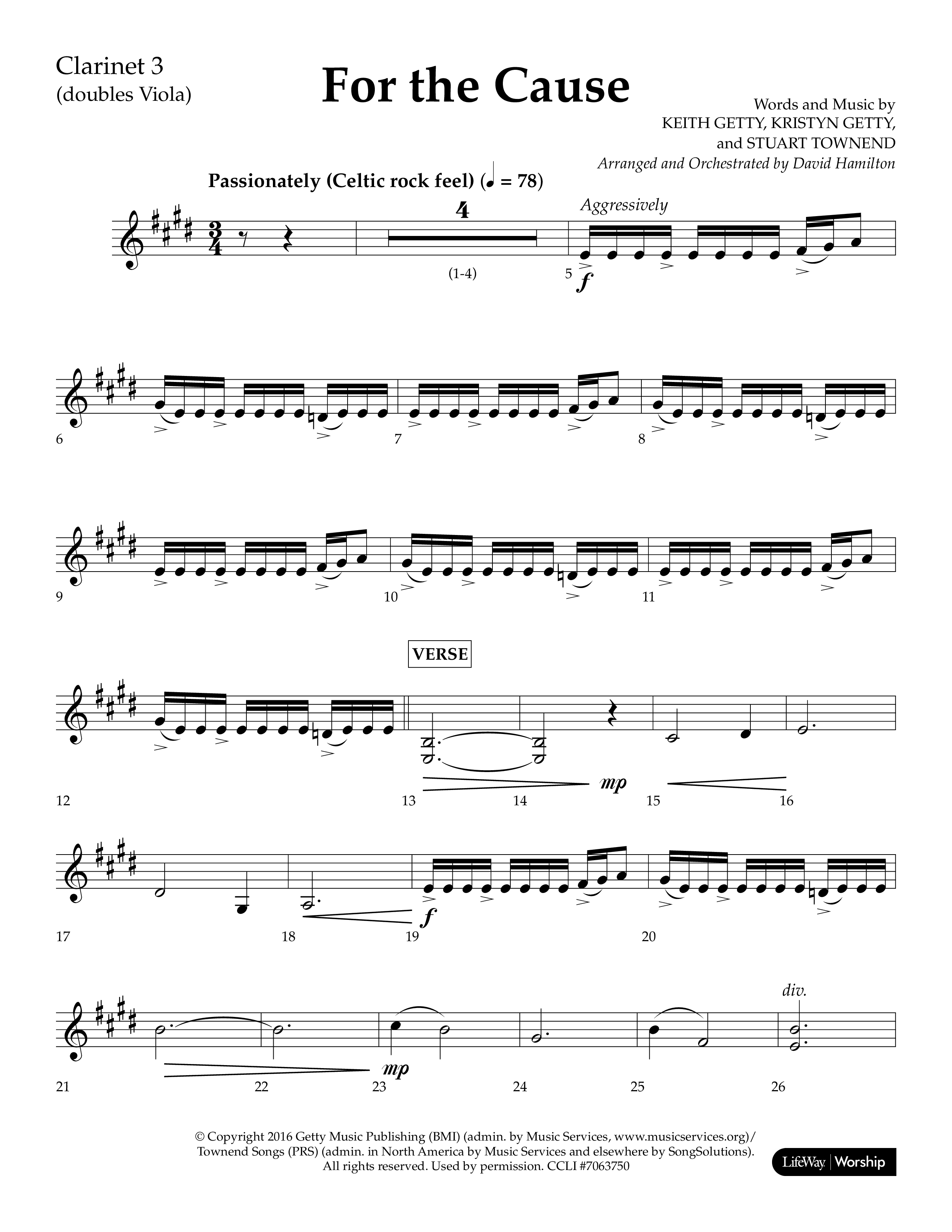 For The Cause (Choral Anthem SATB) Clarinet 3 (Lifeway Choral / Arr. David Hamilton)